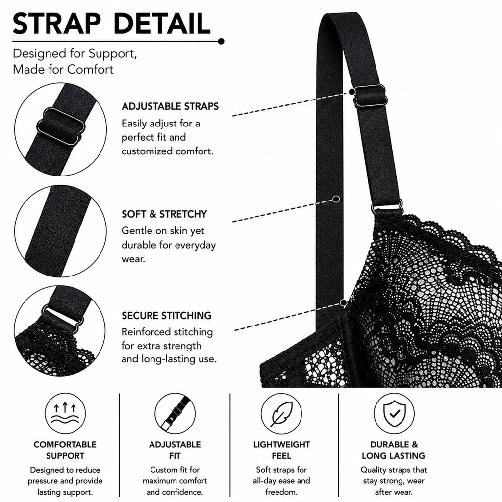 Women’s Self Design Lace Underwired Bra & Bikini Panty Lingerie Set –  Black & White