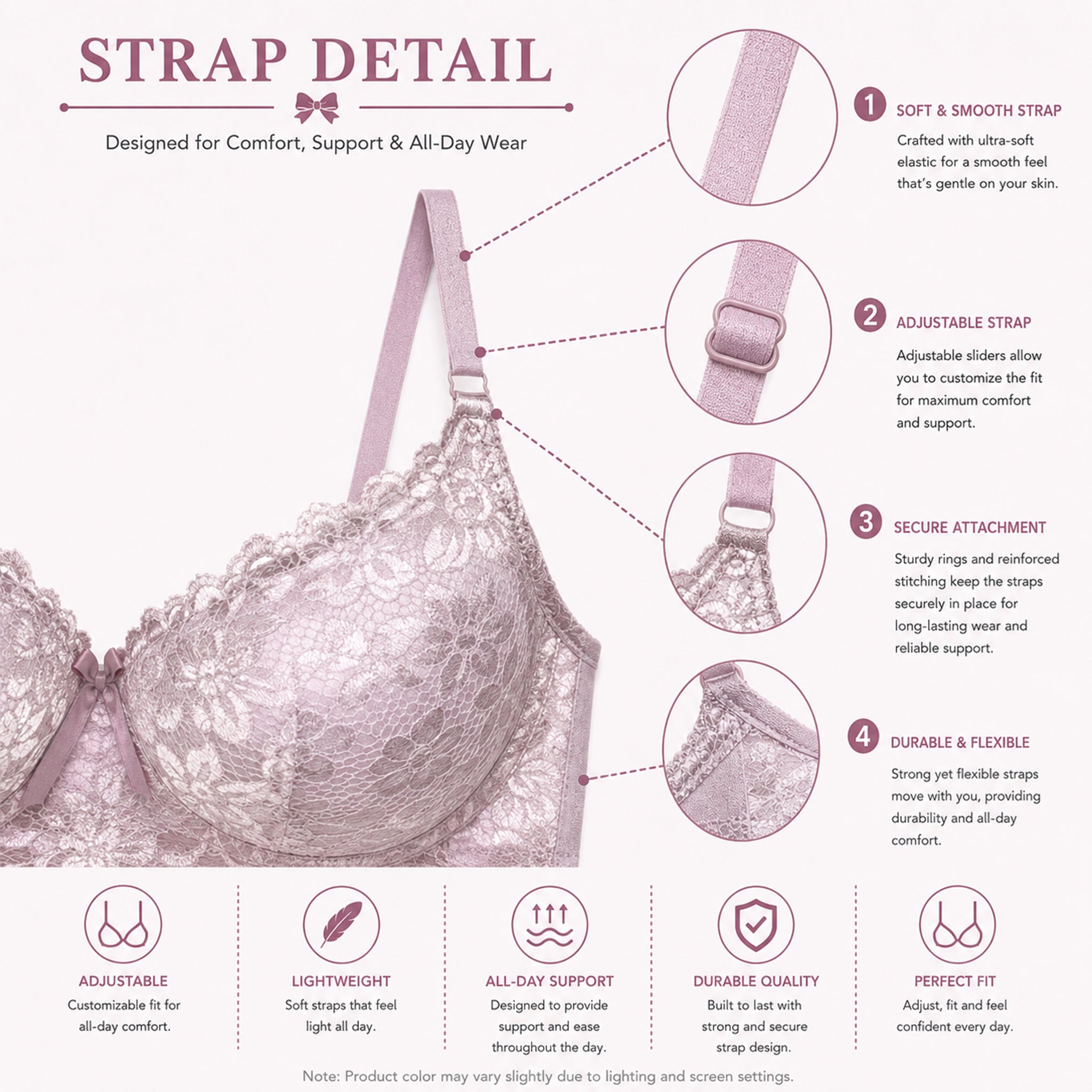 Women's Lavender Floral Lace Padded Underwired Bra with Comfortable Full Coverage