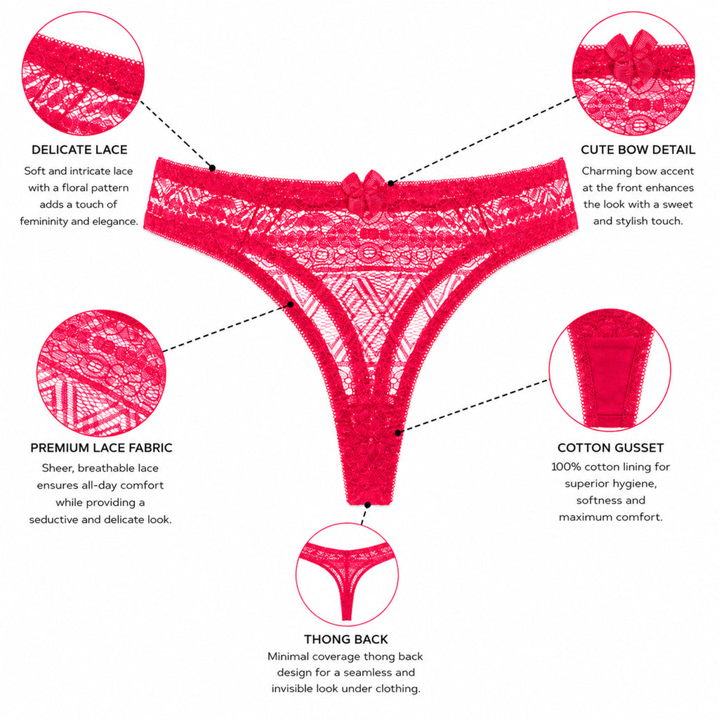 Women's Floral Lace Thong Panty – Soft Stretch, Breathable & Comfortable Everyday Wear
