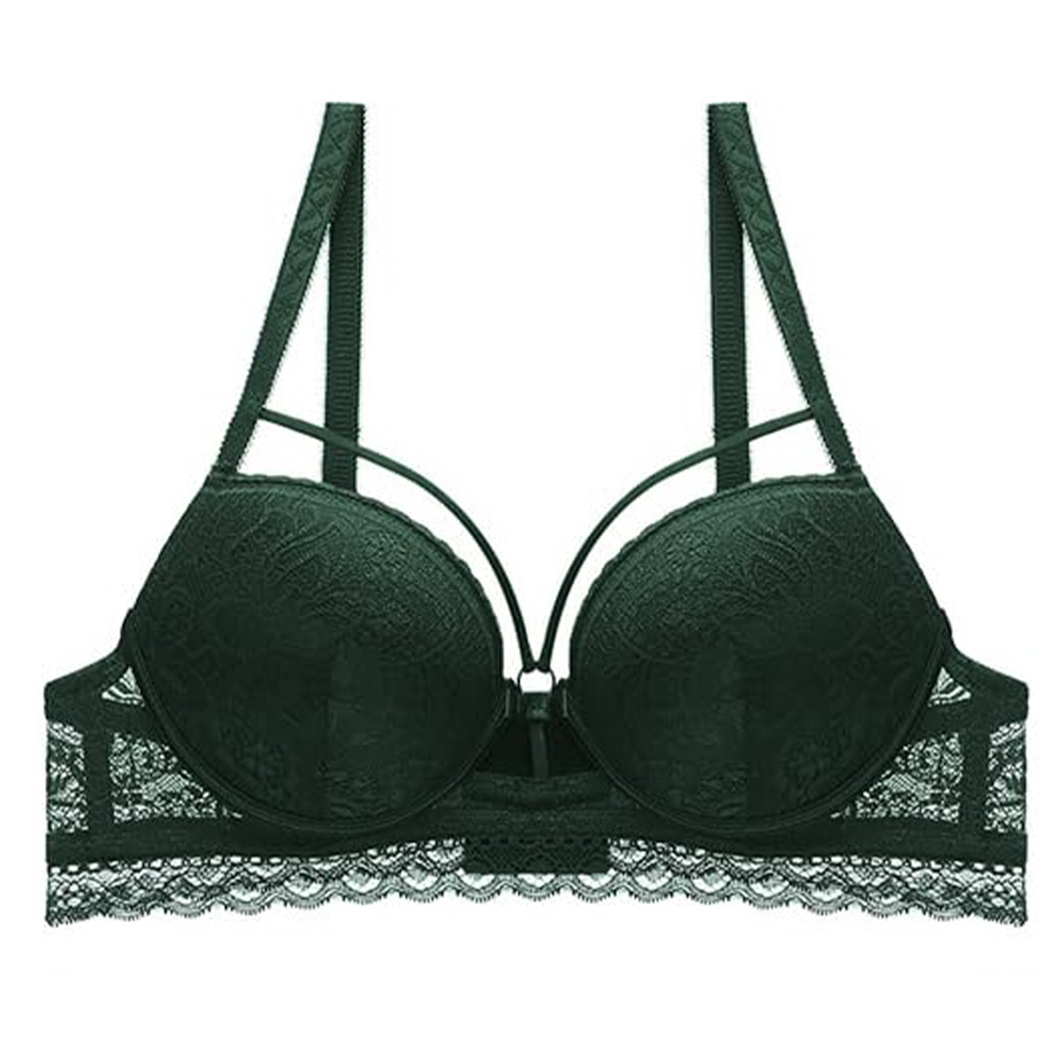 Women's Floral Lace Padded Underwired Bra with Comfortable Full Coverage -  Emerald Green