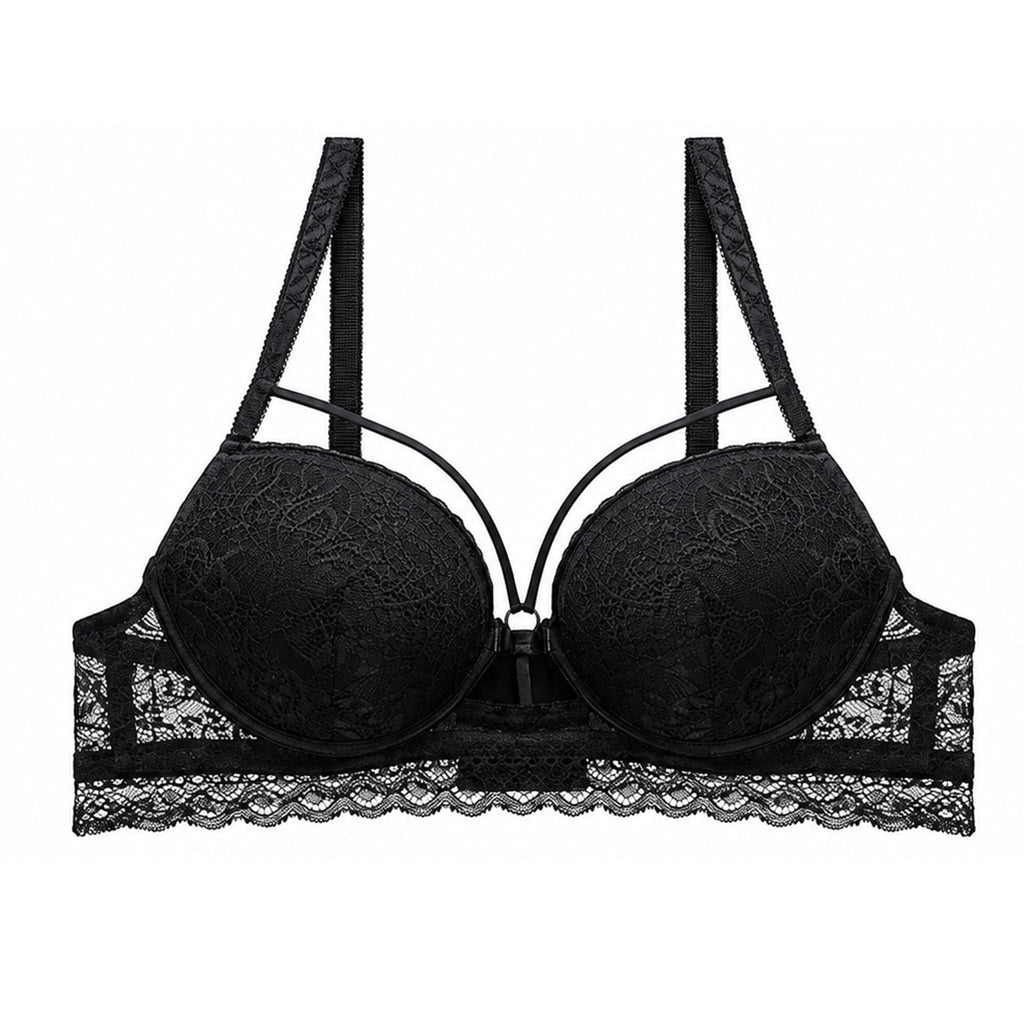 Women's Floral Lace Padded Underwired Bra with Comfortable Full Coverage - Black