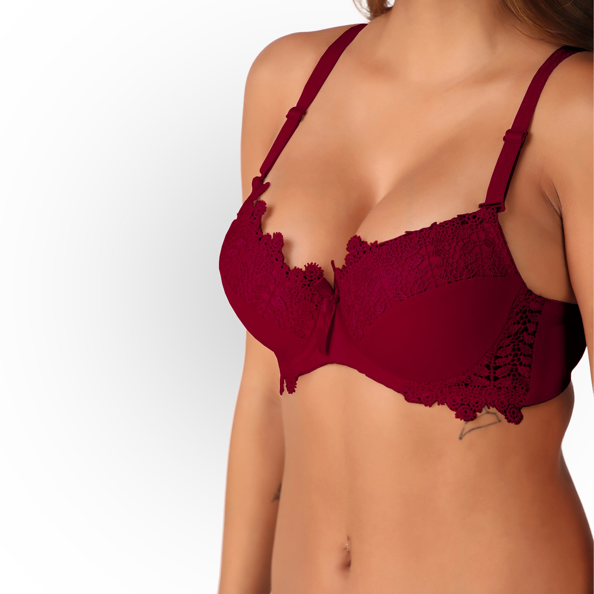 Women’s Full Coverage Heavily Padded Lace Bra & Panty Lingerie Set – Rose Red