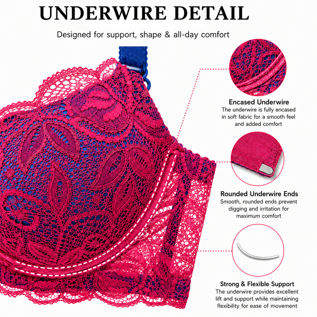 Women's Red & Blue Floral Lace Heavy Padded Underwired Bra with Comfortable Full Coverage (Copy) (Copy)