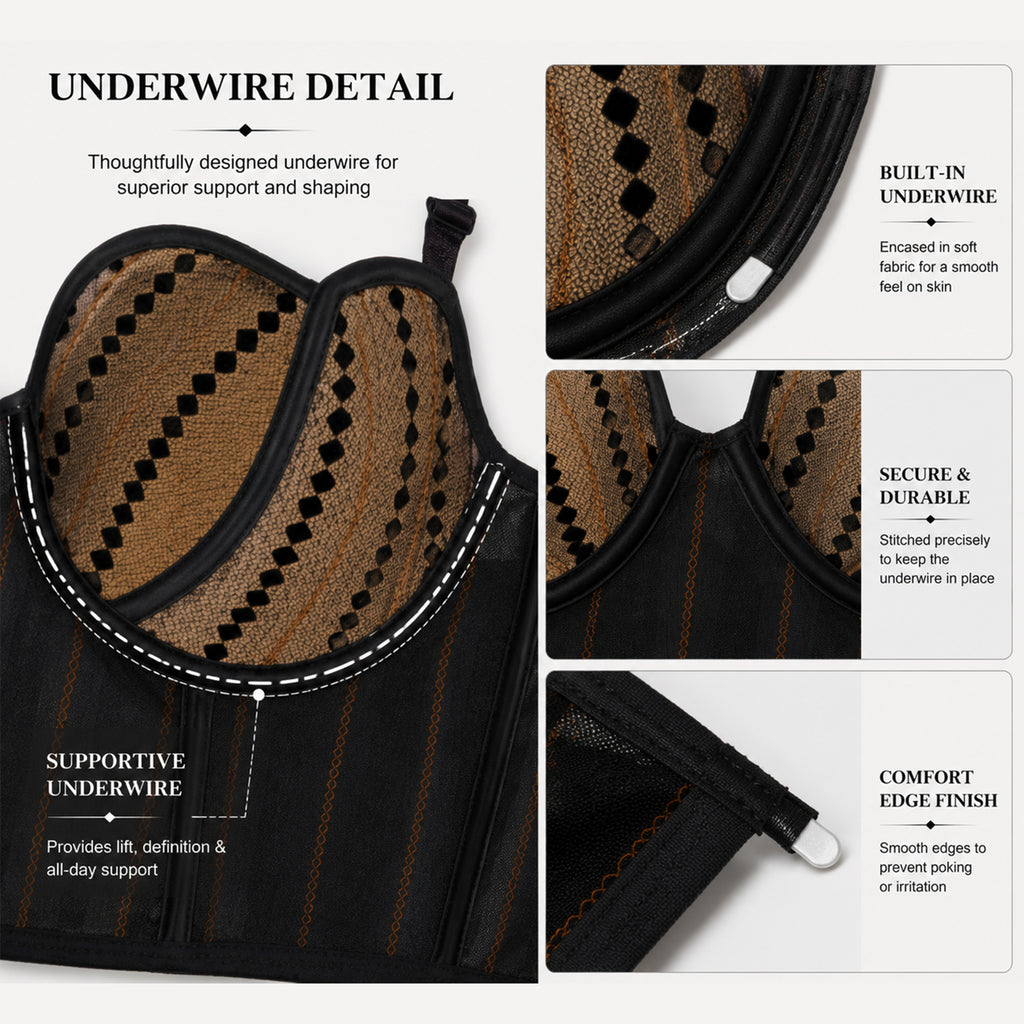 Women's Fashion Black Sheer Mesh Underwired Bustier Bralette with Elegant Lace Design