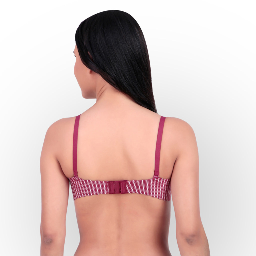 Women's Textured Check Pattern Push-Up Padded Underwired Bra - Maroon White Check