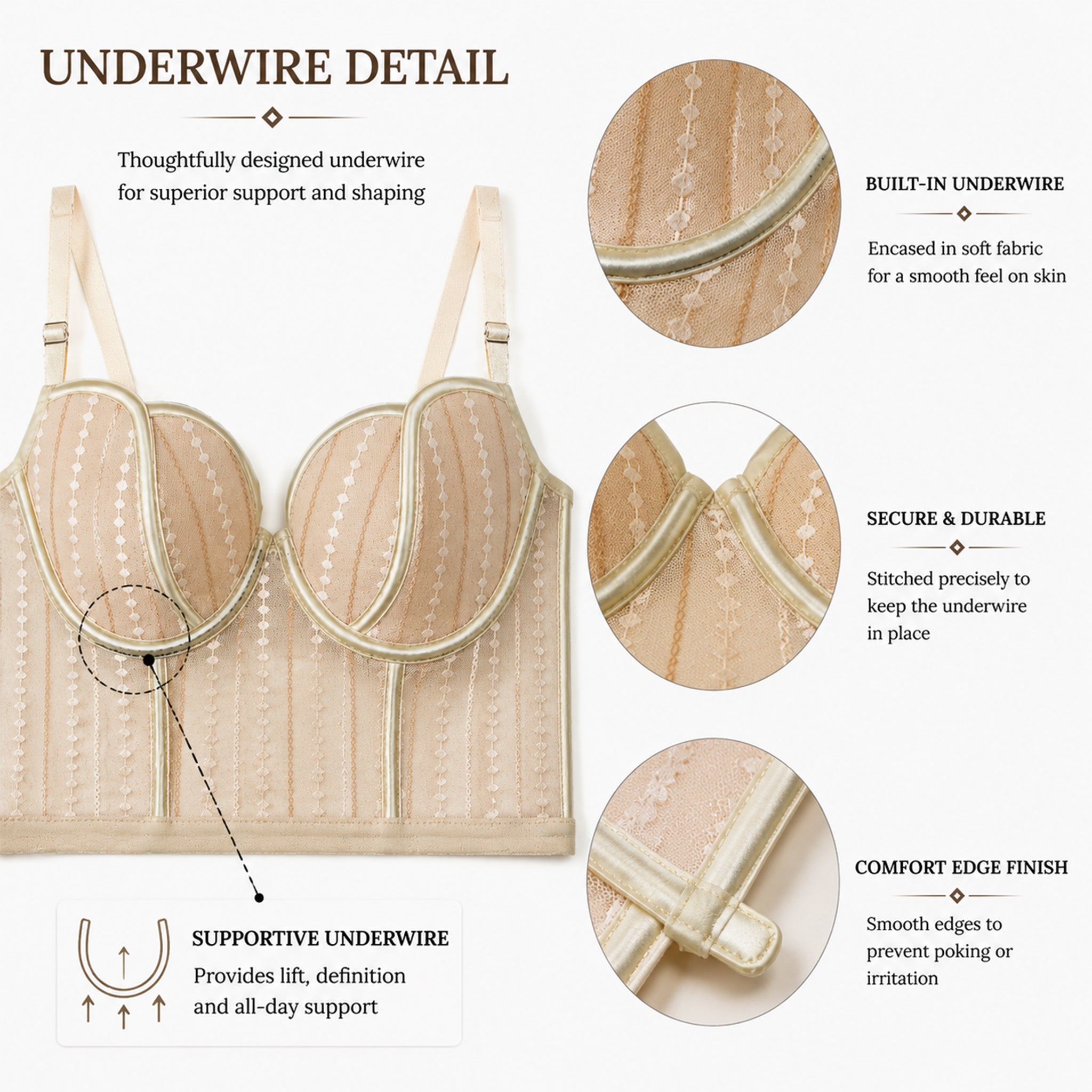 Women's Fashion Skin Sheer Mesh Underwired Bustier Bralette with Elegant Lace Design