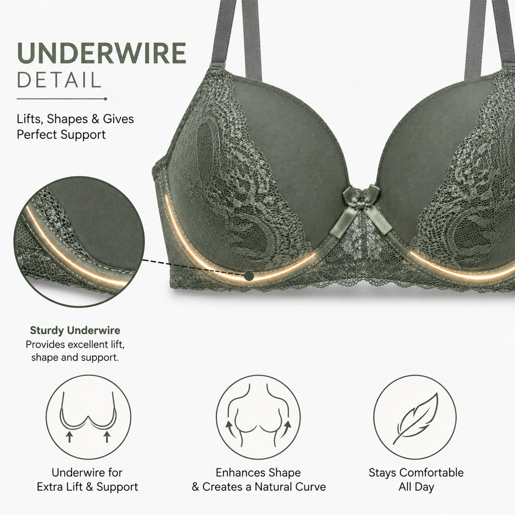 Women's Self-Design Floral Lace Underwired Heavily Padded Medium Coverage Bra