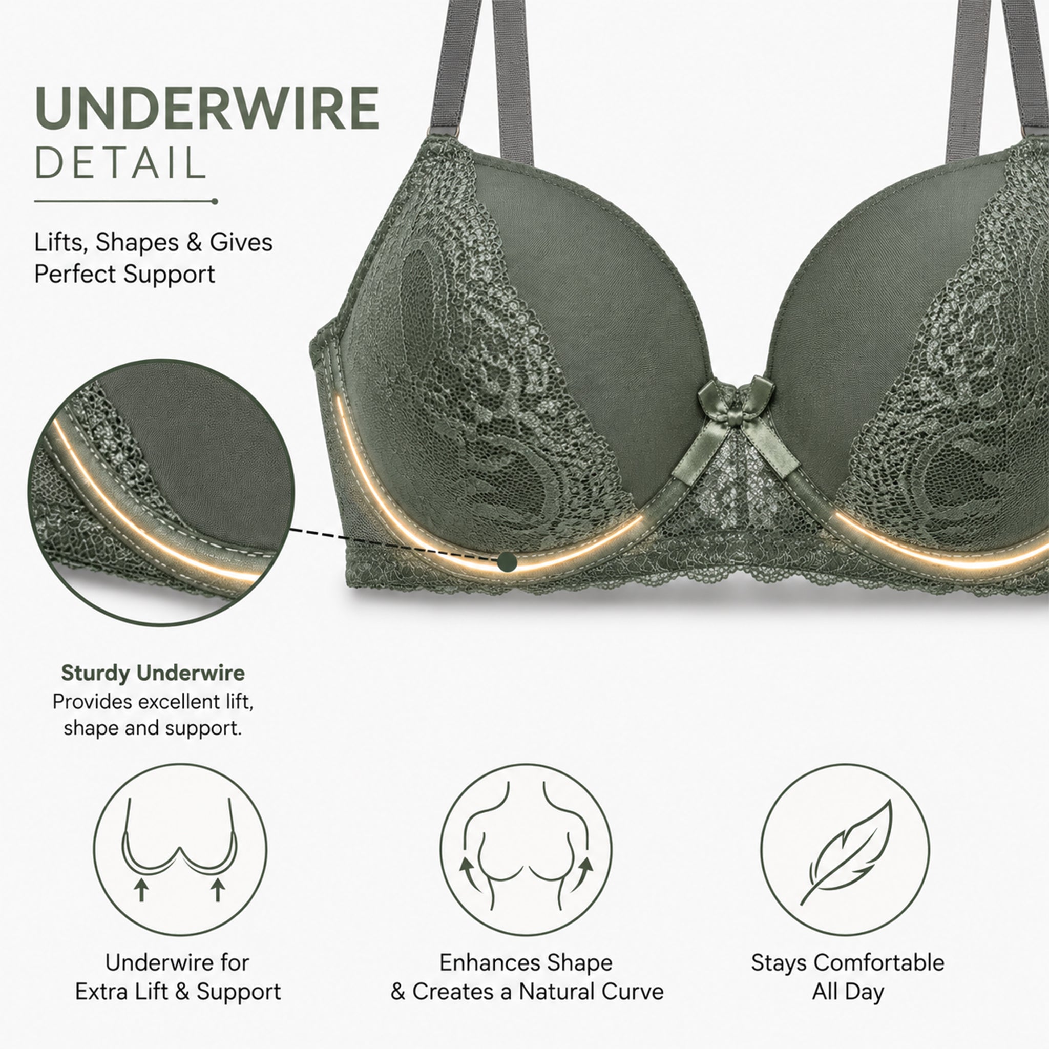 Women's Self-Design Floral Lace Underwired Heavily Padded Medium Coverage Bra