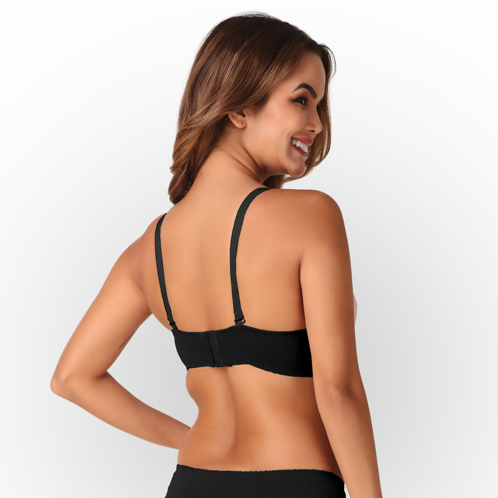 Women's Rose Black Floral Lace Padded Underwired Bra with Comfortable Full Coverage