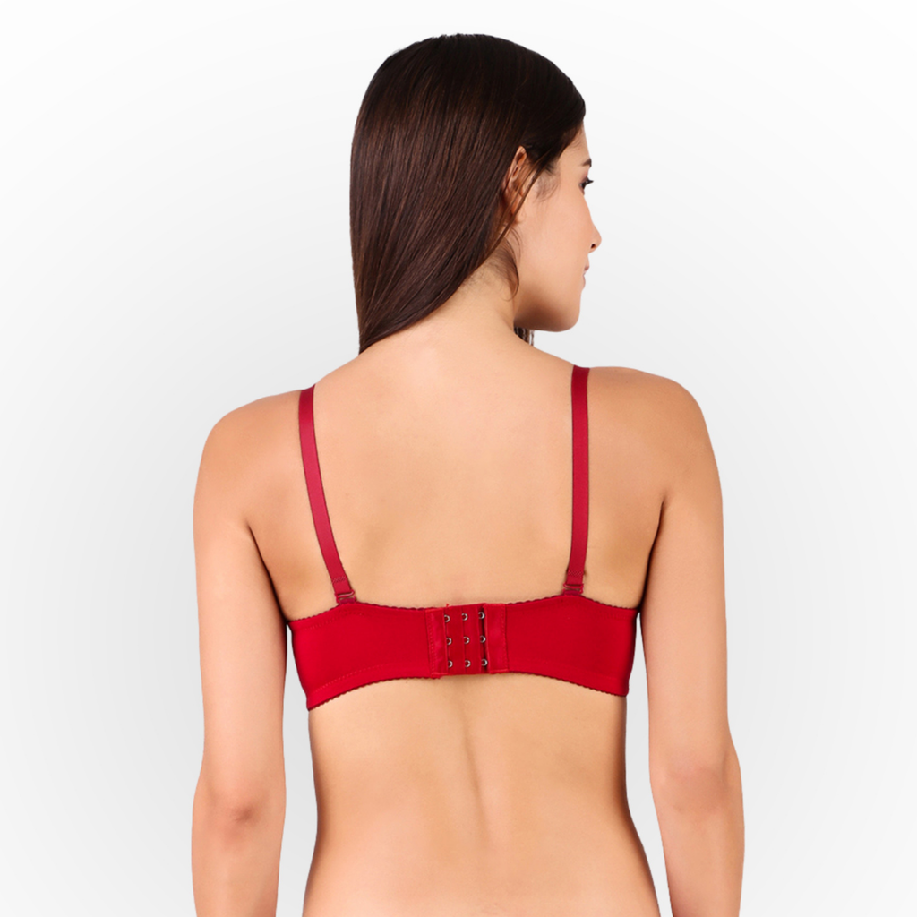 Women's Maroon Floral Lace Lightly Padded Underwired Bra with Comfortable Full Coverage