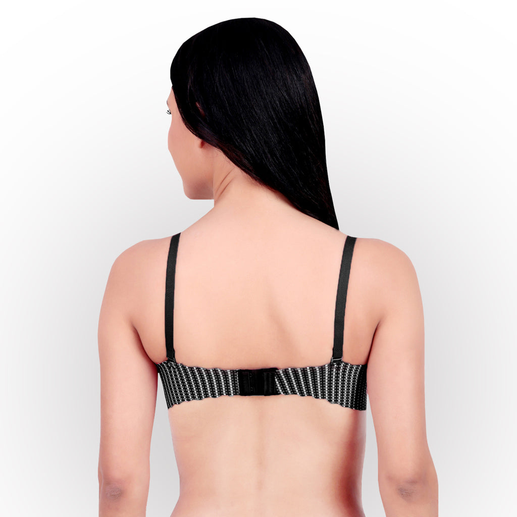 Women's Textured Check Pattern Push-Up Padded Underwired Bra - Black White Check