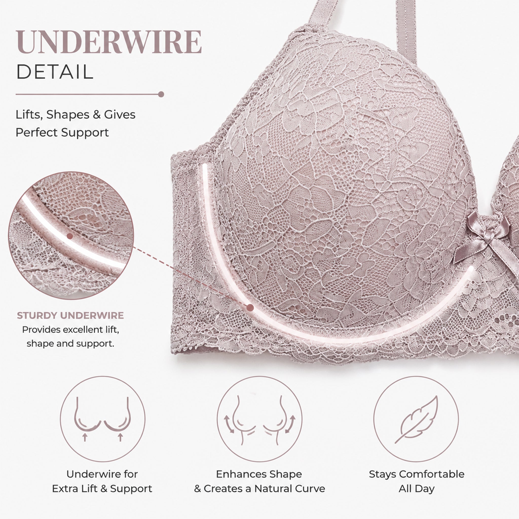Women's Skin Self-Design Lace Underwired Heavily Padded Lingerie Set