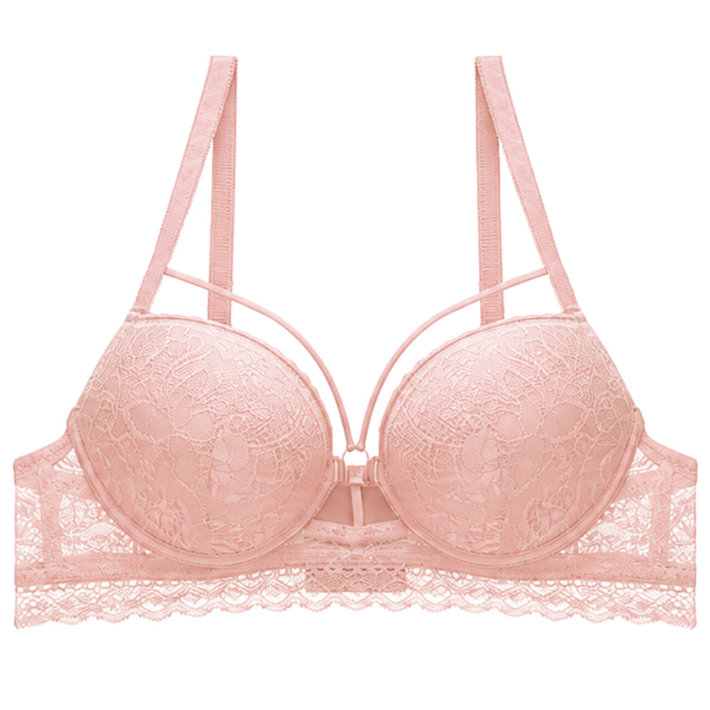 Women's Floral Lace Padded Underwired Bra with Comfortable Full Coverage - Pink