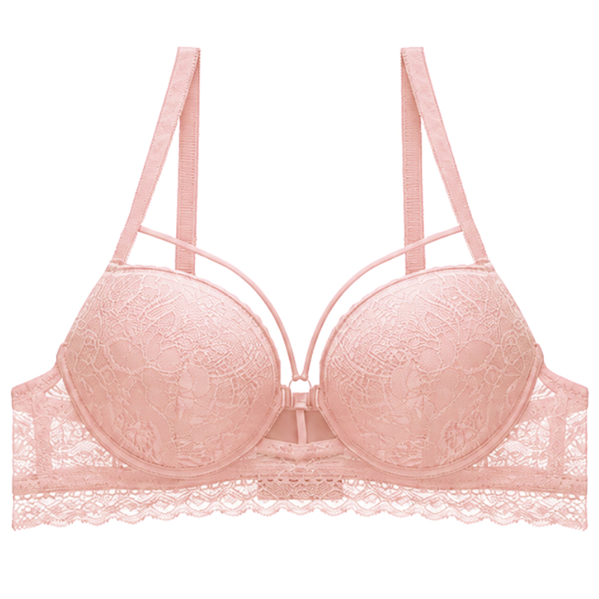 Women's Floral Lace Padded Underwired Bra with Comfortable Full Coverage - Pink