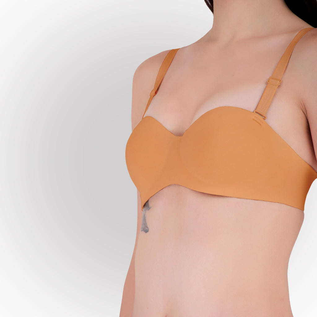 Women's Orange Seamless Push-Up Padded Strapless Multiway Bra