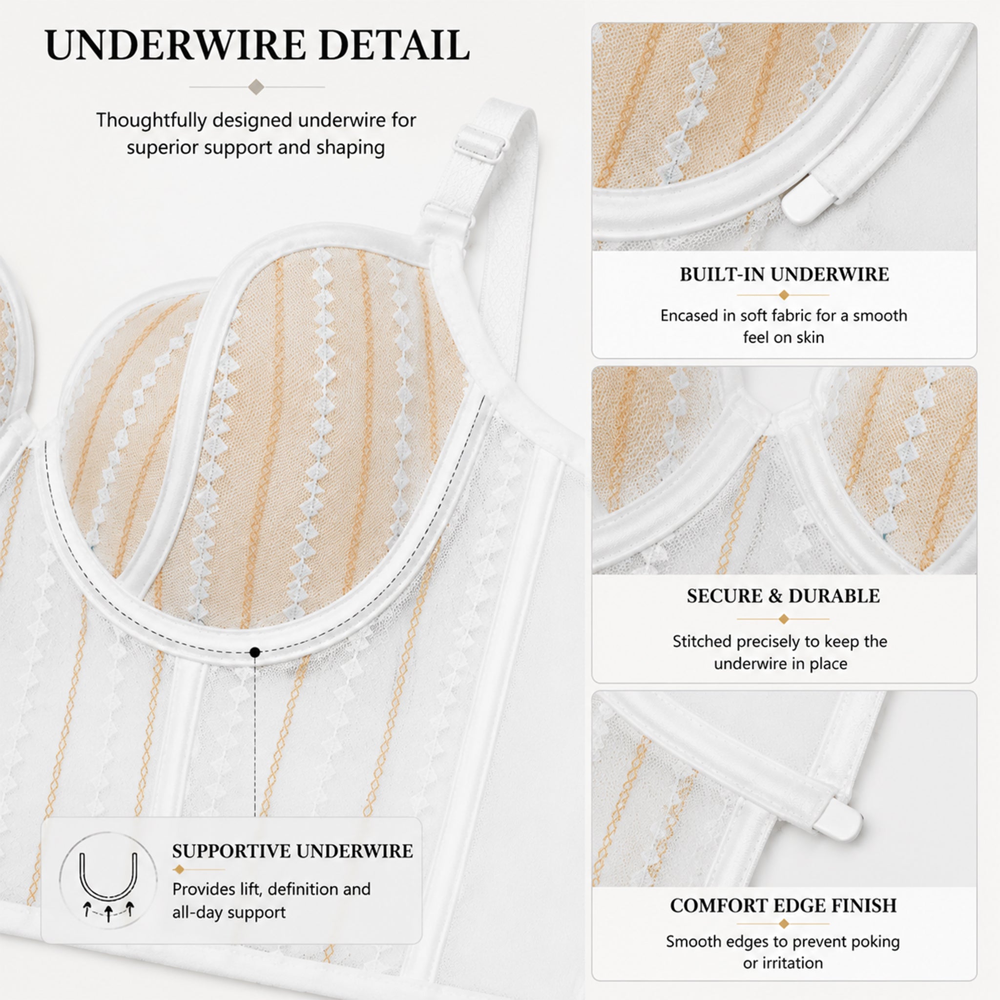 Women's Fashion White Sheer Mesh Underwired Bustier Bralette with Elegant Lace Design