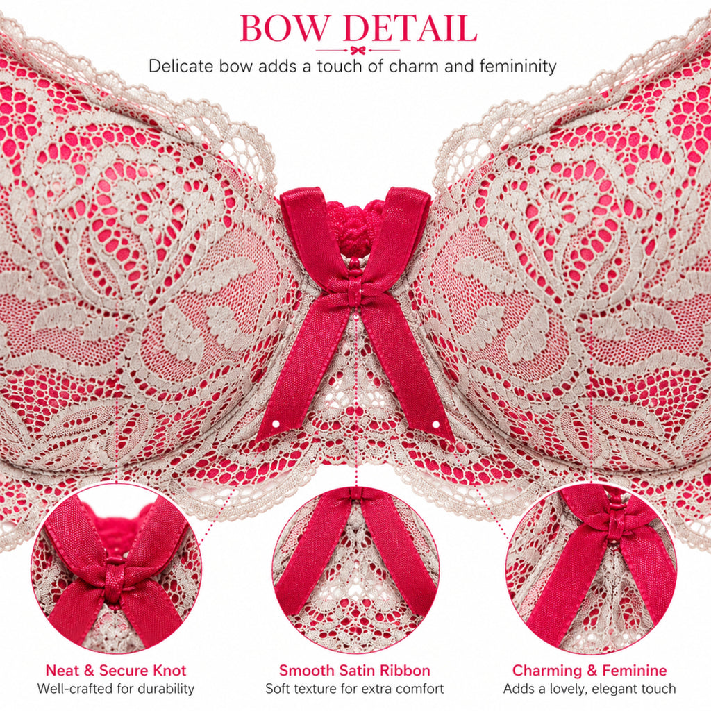 Women's White & Red Floral Lace Heavy Padded Underwired Bra with Comfortable Full Coverage