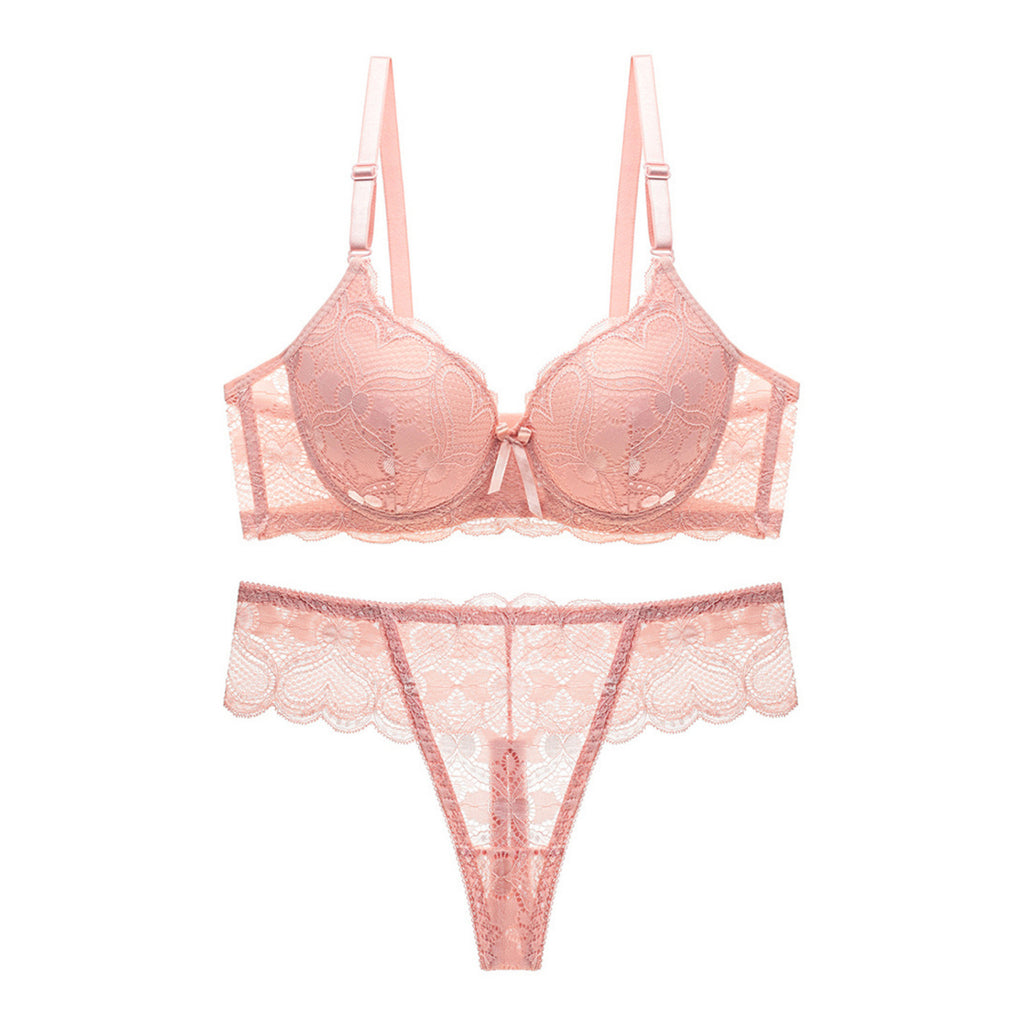 Pink Floral Lace Premium Padded Lingerie Set