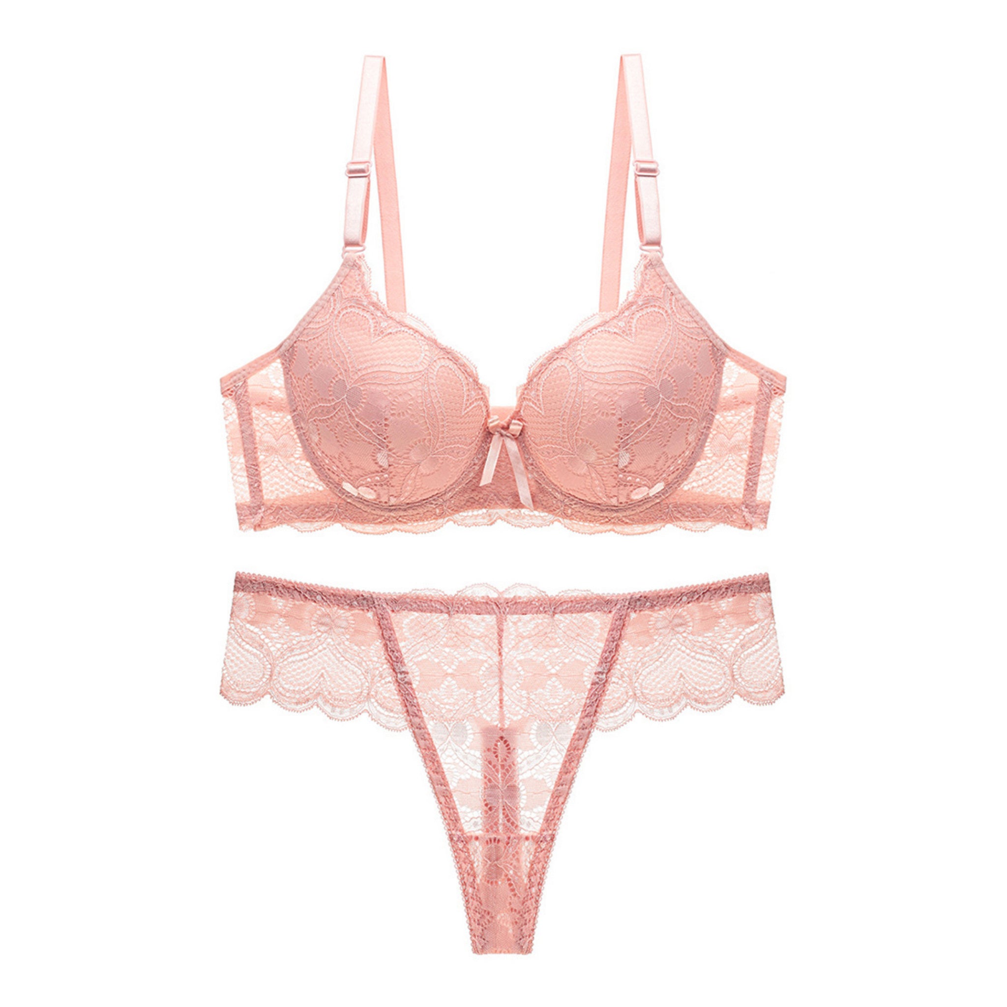Pink Floral Lace Premium Padded Lingerie Set