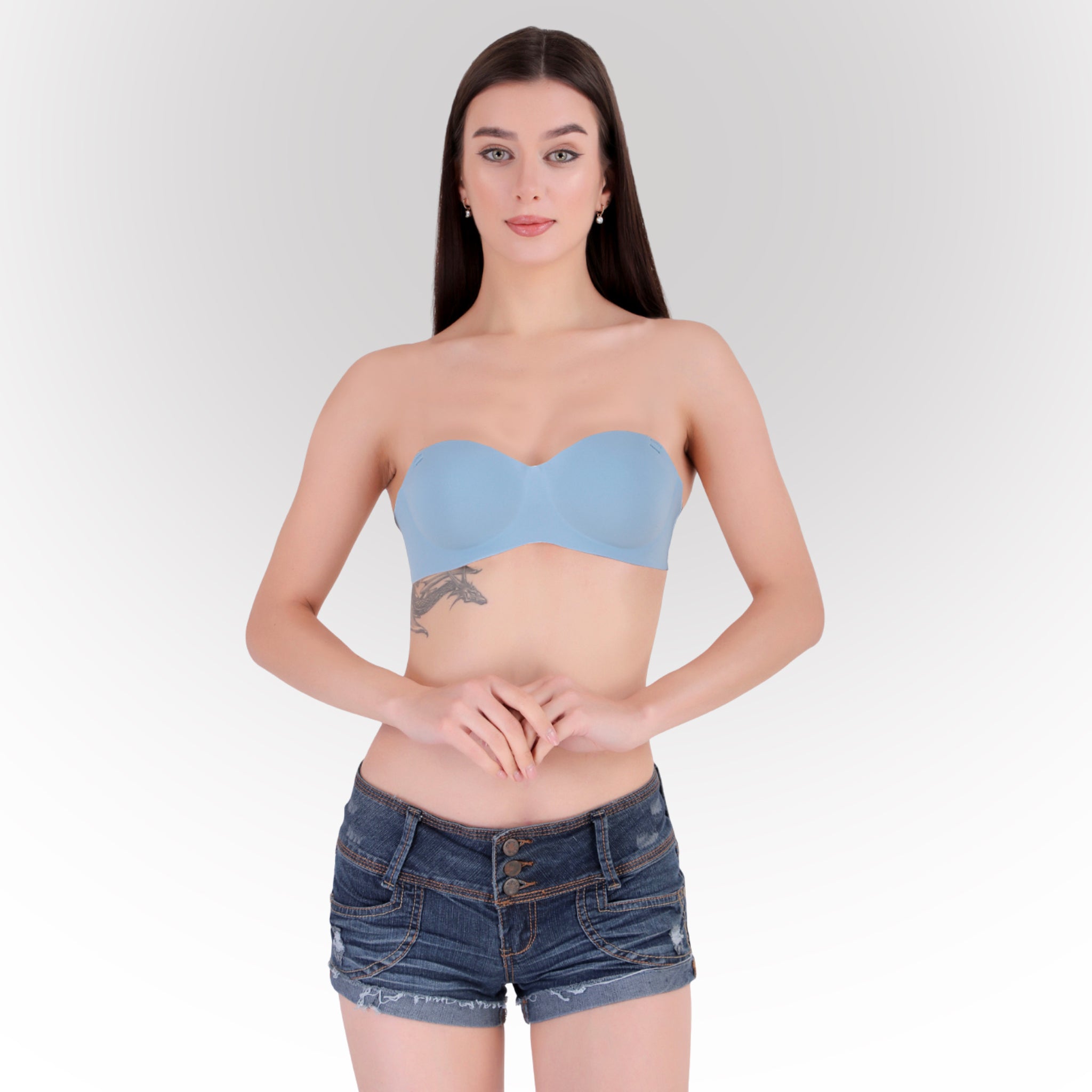 Women's Blue Seamless Push-Up Padded Strapless Multiway Bra