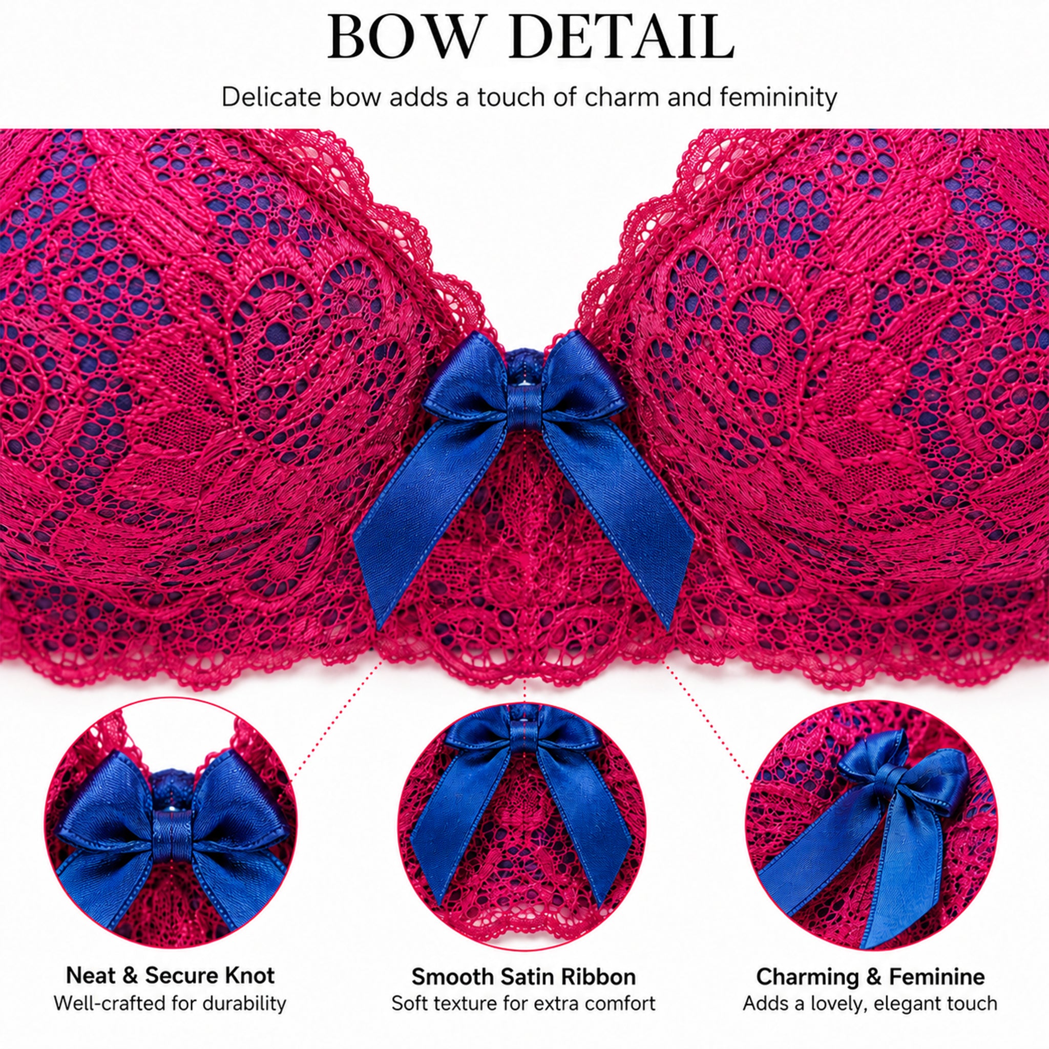 Women's Red & Blue Floral Lace Heavy Padded Underwired Bra with Comfortable Full Coverage (Copy) (Copy)