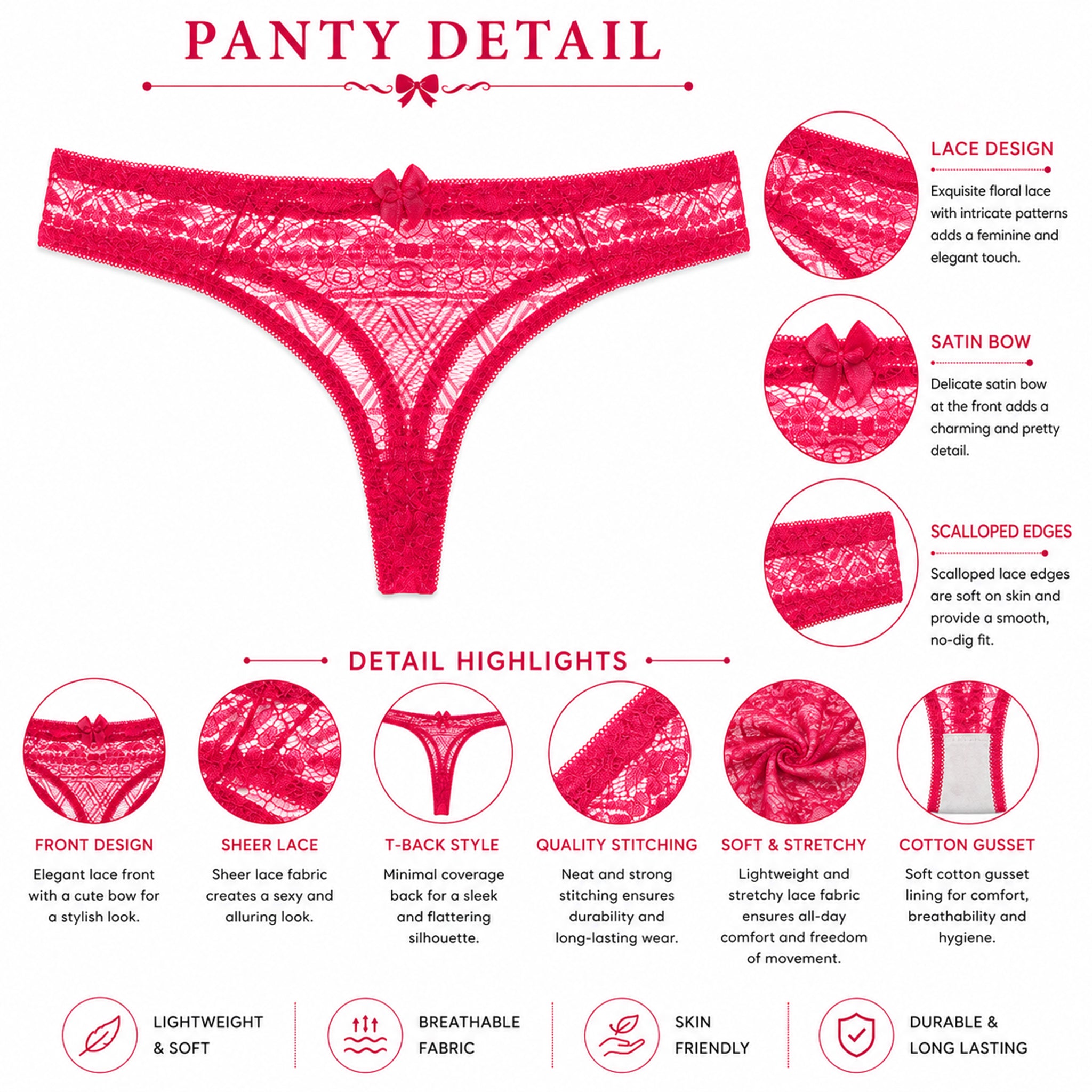 Women's Floral Lace Thong Panty – Soft Stretch, Breathable & Comfortable Everyday Wear