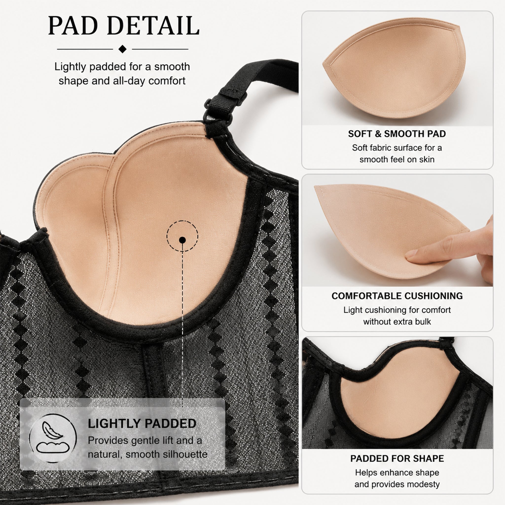 Women's Fashion Black Sheer Mesh Underwired Bustier Bralette with Elegant Lace Design