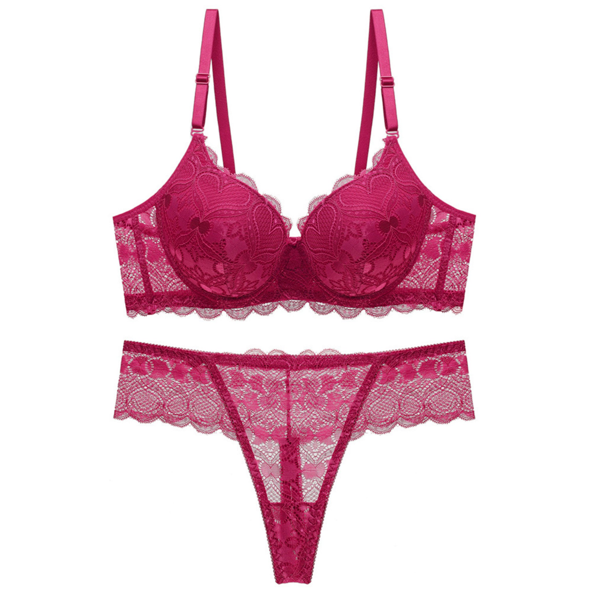 Women’s Floral Lace Underwired Rose Padded Bra & Panty Lingerie Set