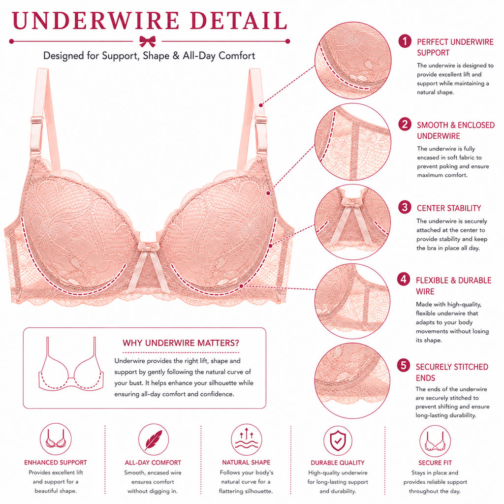 Women's Floral Lace Padded Underwired Bra with Comfortable Full Coverage - Blush Pink