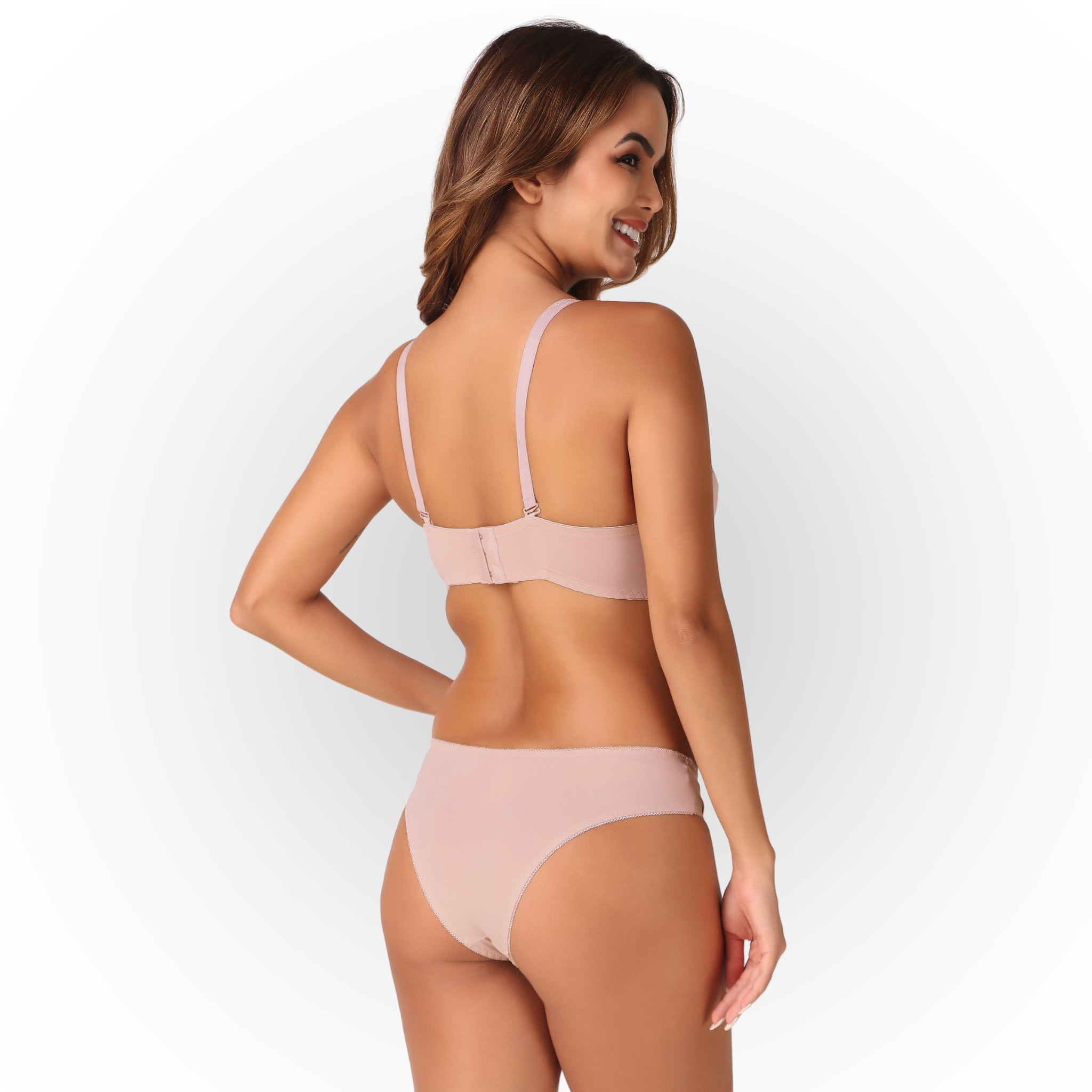 Women’s Full Coverage Heavily Padded Lace Bra & Panty Lingerie Set – Rose Gold