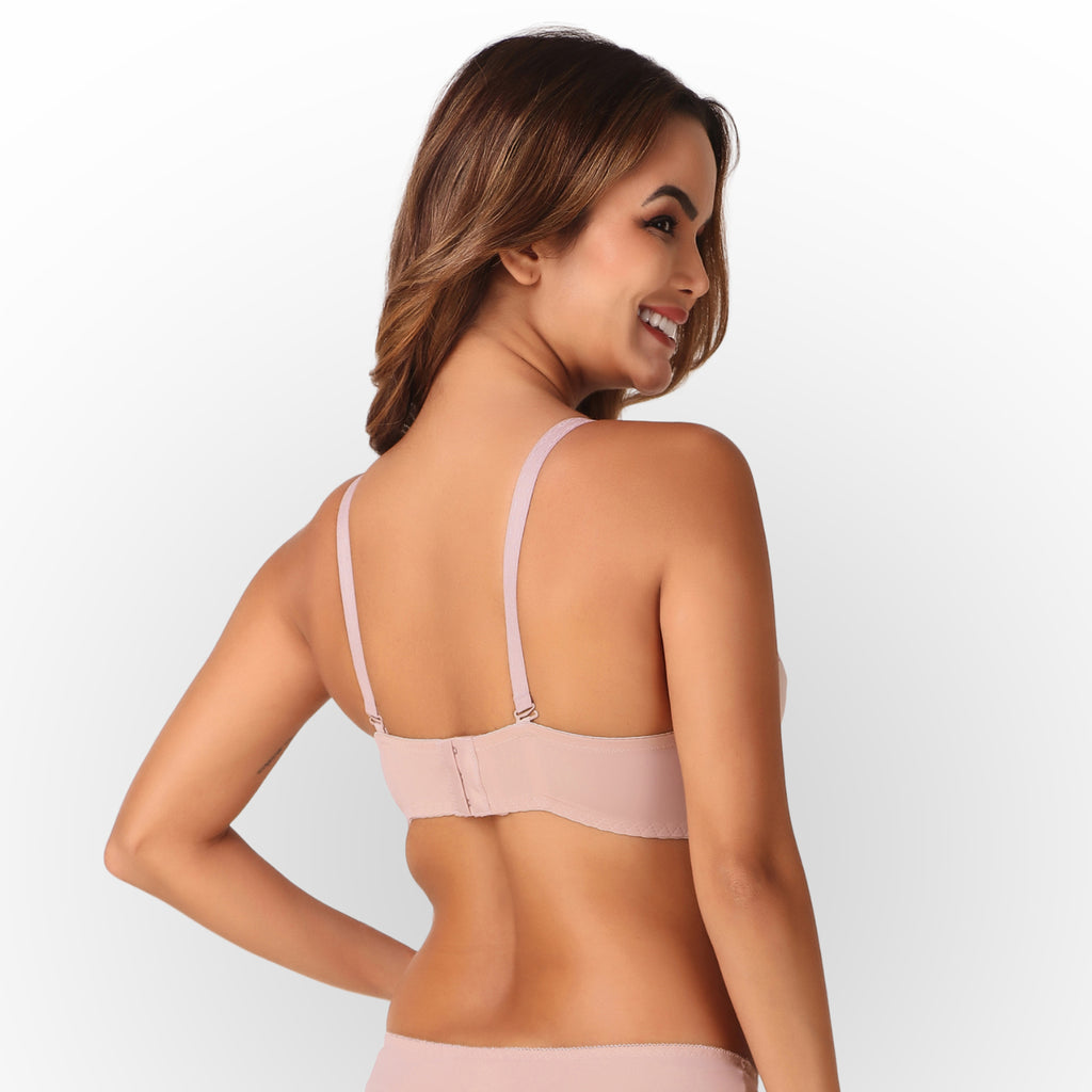 Women's Rose Gold Floral Lace Padded Underwired Bra with Comfortable Full Coverage