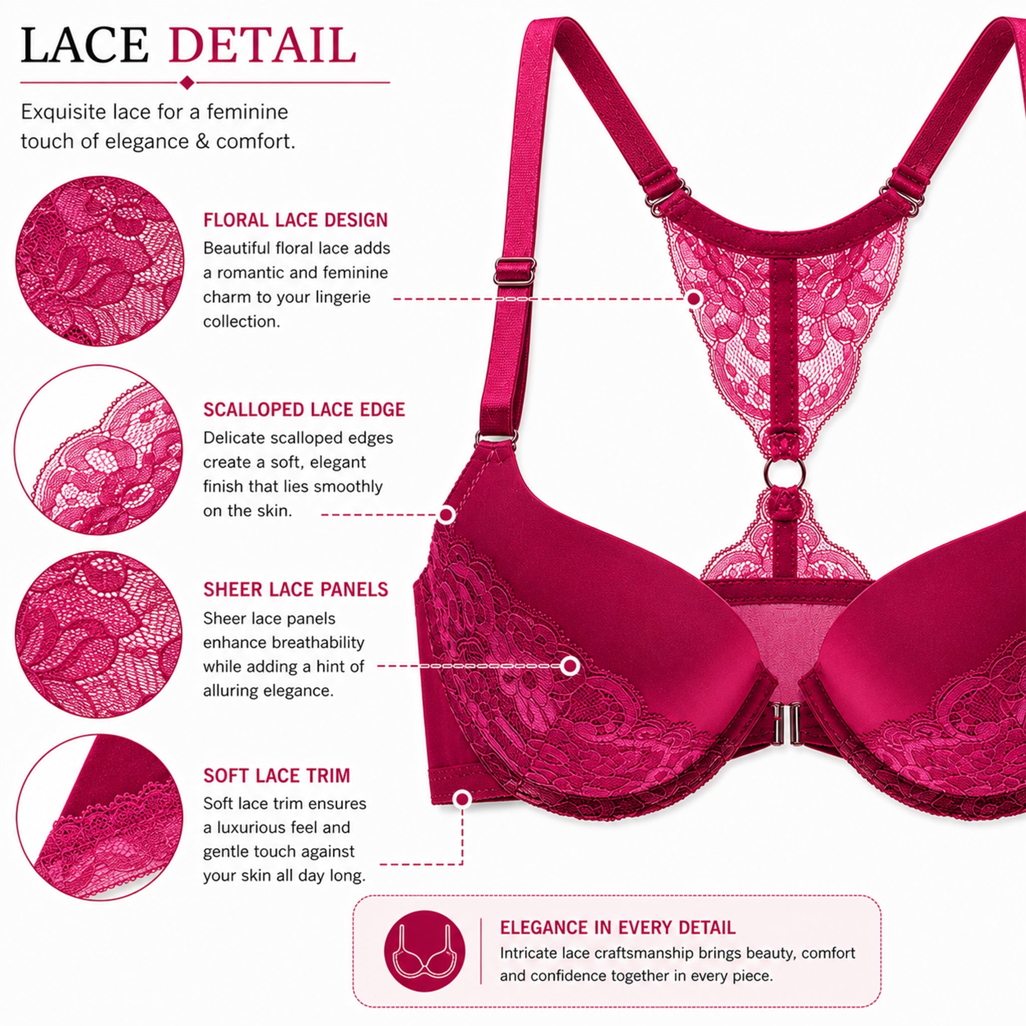 Women's Lace Padded Underwired Bra & Bikini Panty Lingerie Set