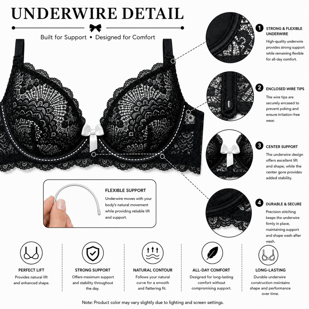 Women's Black & White Floral Lace Padded Underwired Bra with Comfortable Full Coverage