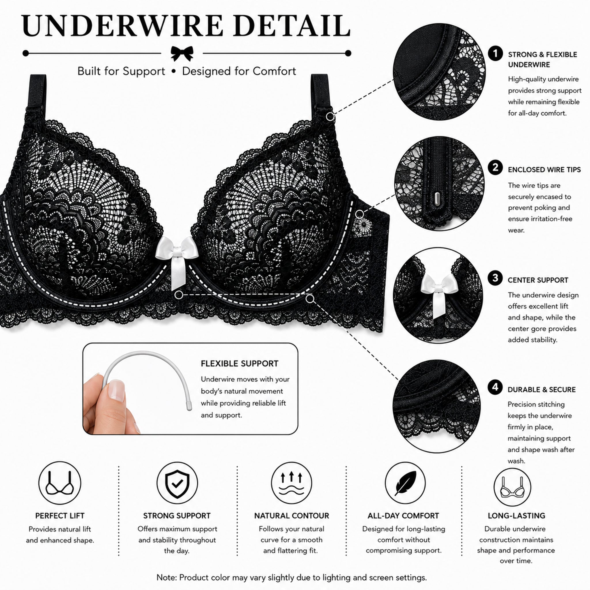 Women's Black & White Floral Lace Padded Underwired Bra with Comfortable Full Coverage
