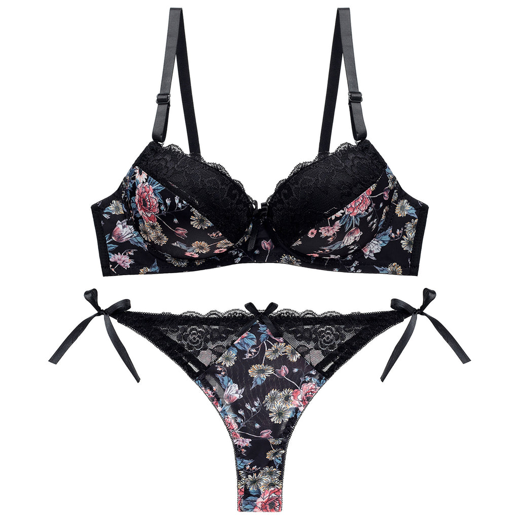 Women Floral Printed Underwired Heavily Padded Lingerie Set