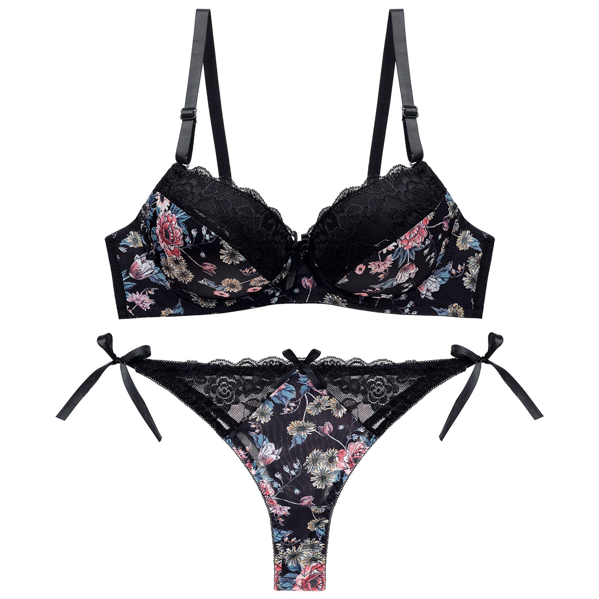 Women Floral Printed Underwired Heavily Padded Lingerie Set