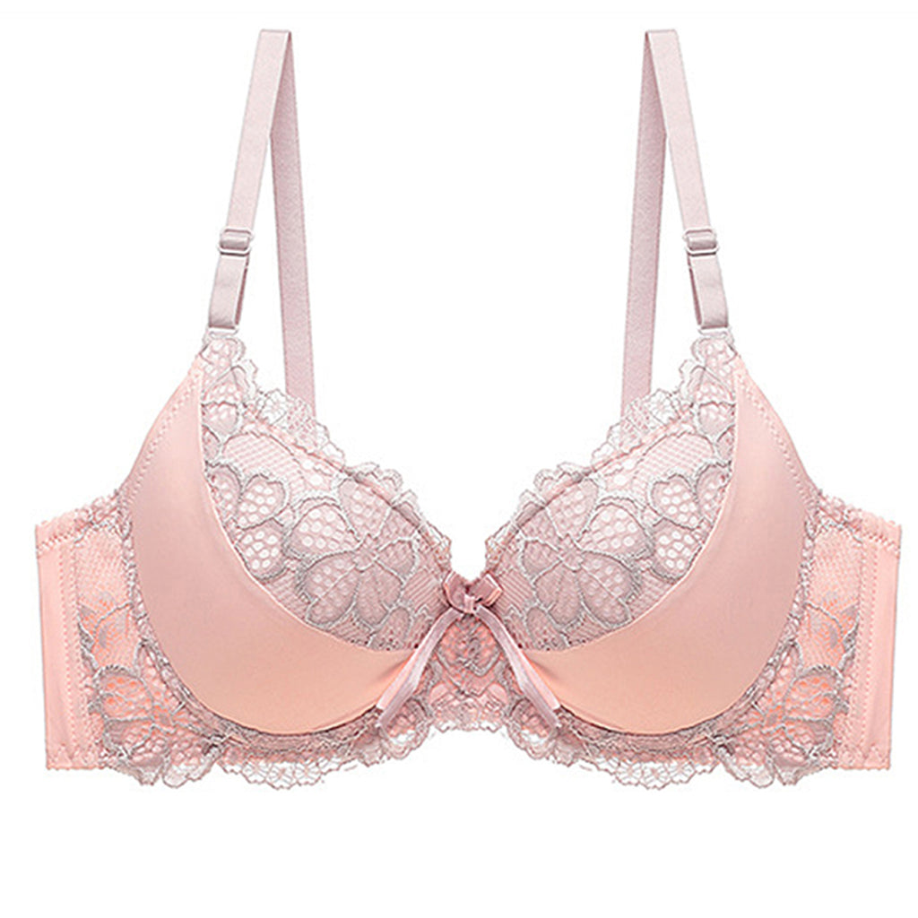 Women's Pink Floral Print Lace Padded Underwired Bra with Comfortable Full Coverage