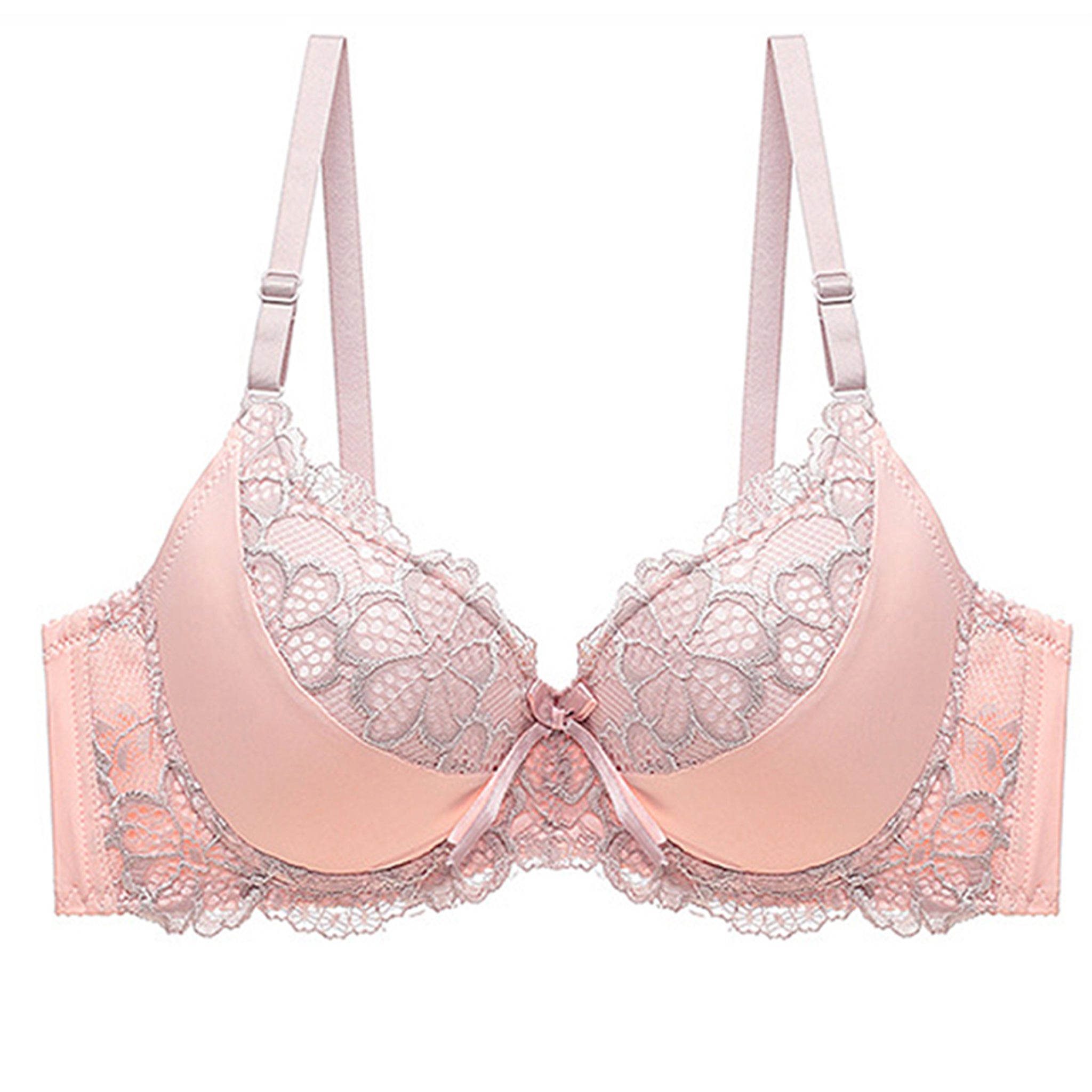 Women's Pink Floral Print Lace Padded Underwired Bra with Comfortable Full Coverage