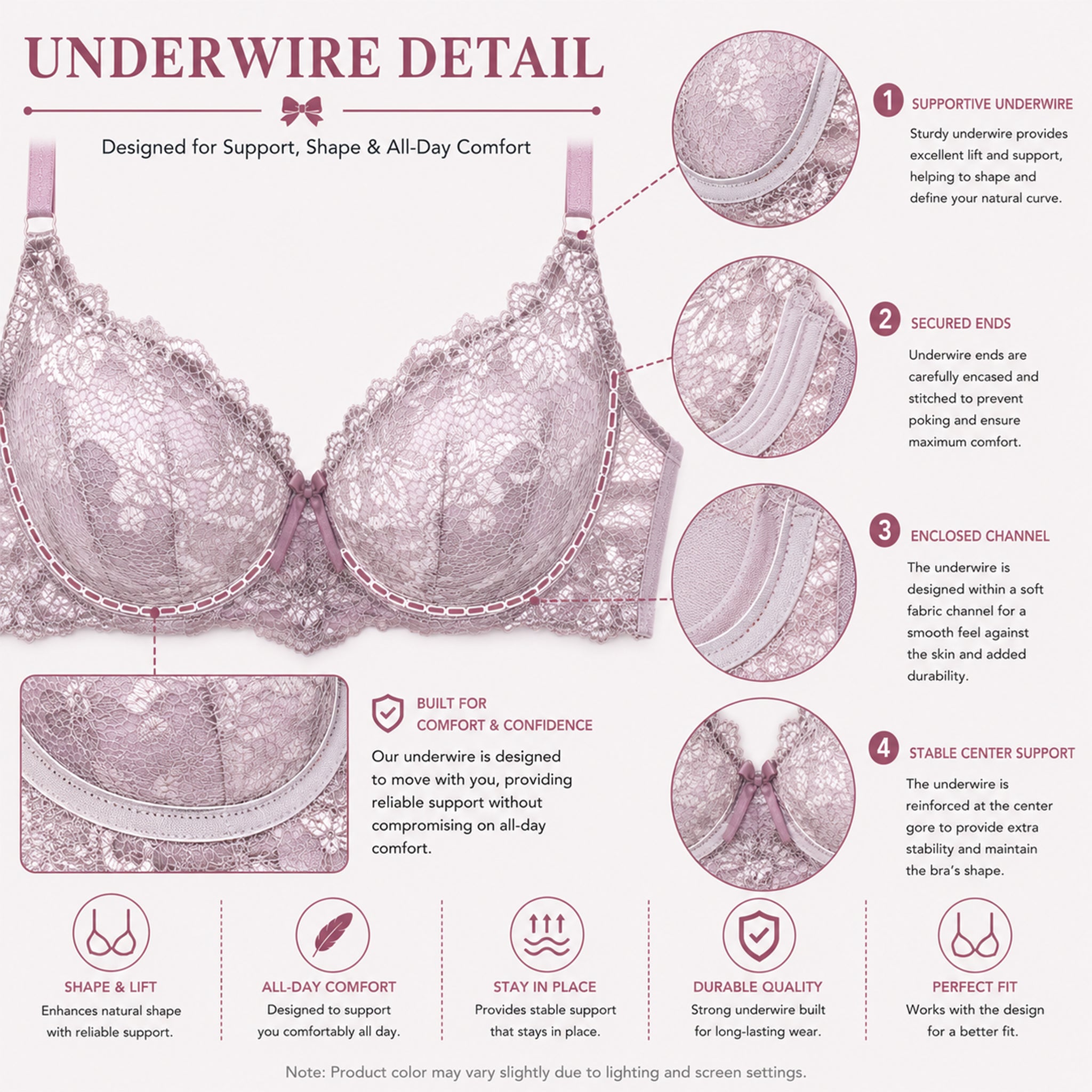 Women's Lavender Floral Lace Padded Underwired Bra with Comfortable Full Coverage