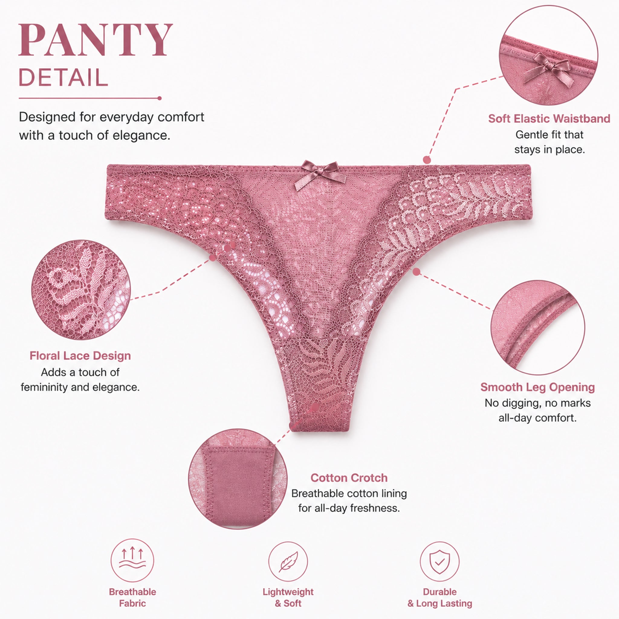 Women's Pink Self-Design Lace Underwired Heavily Padded Lingerie Set