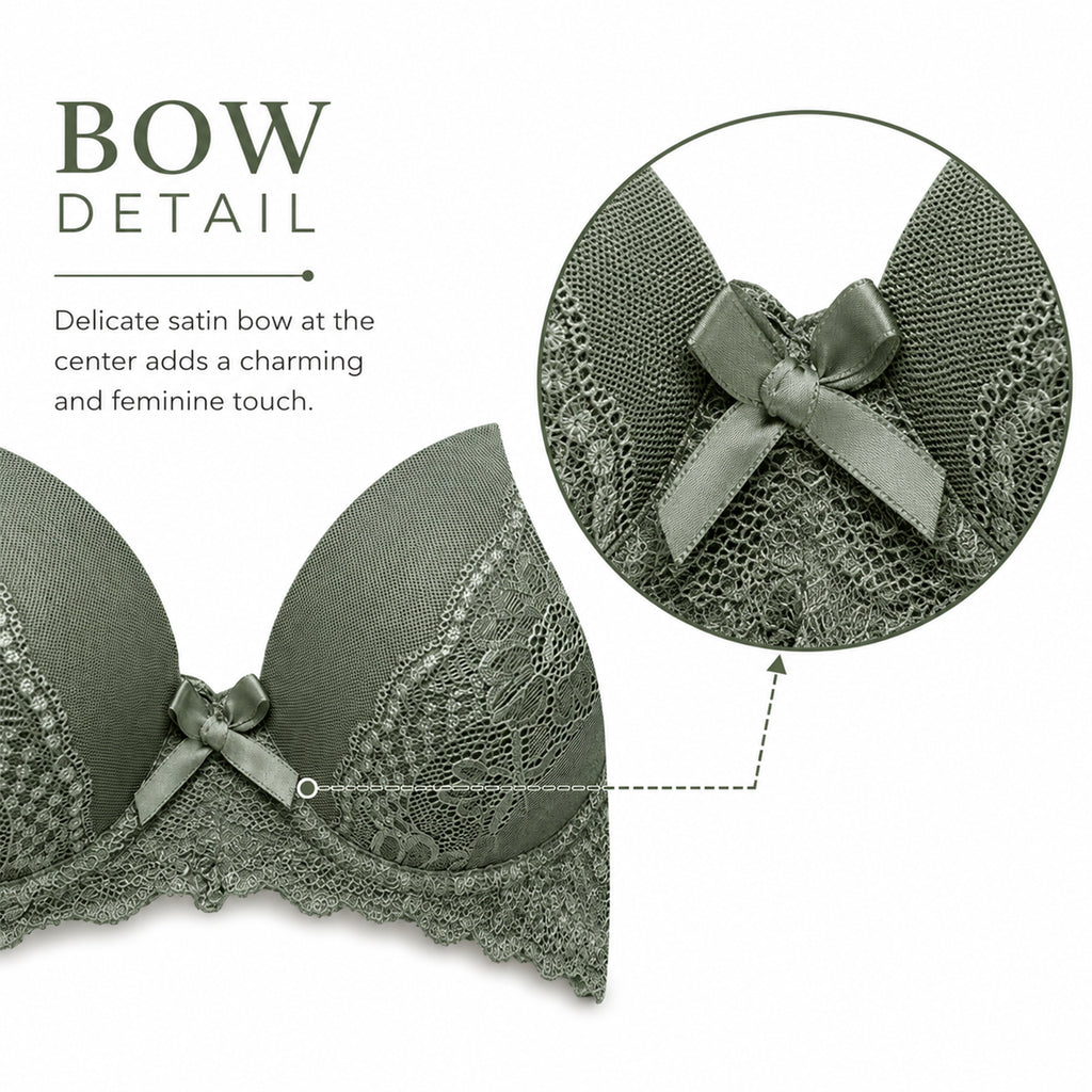Women's Self-Design Floral Lace Underwired Heavily Padded Medium Coverage Bra