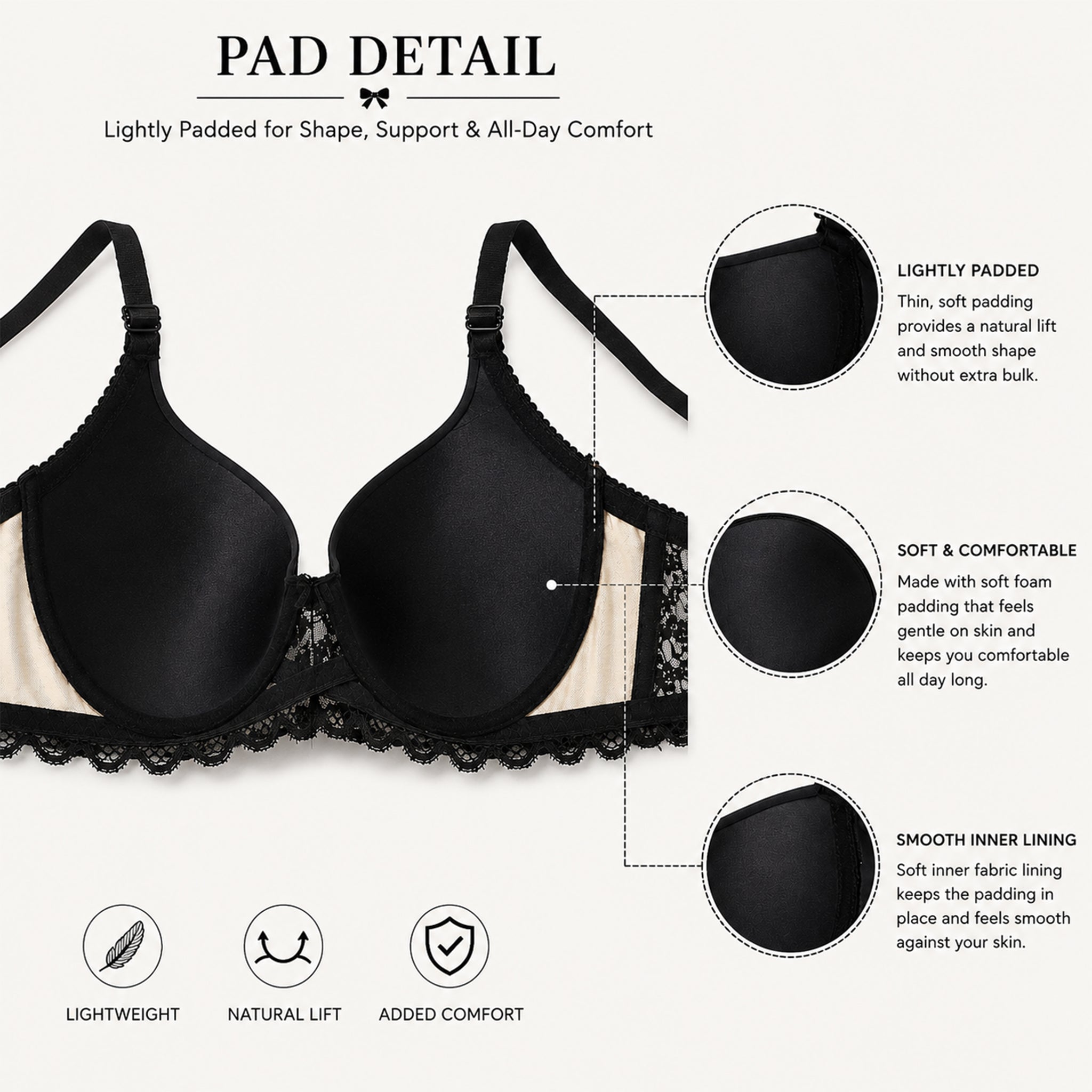 Women’s Floral Lace Underwired Padded Bra & Panty Lingerie Set – Black