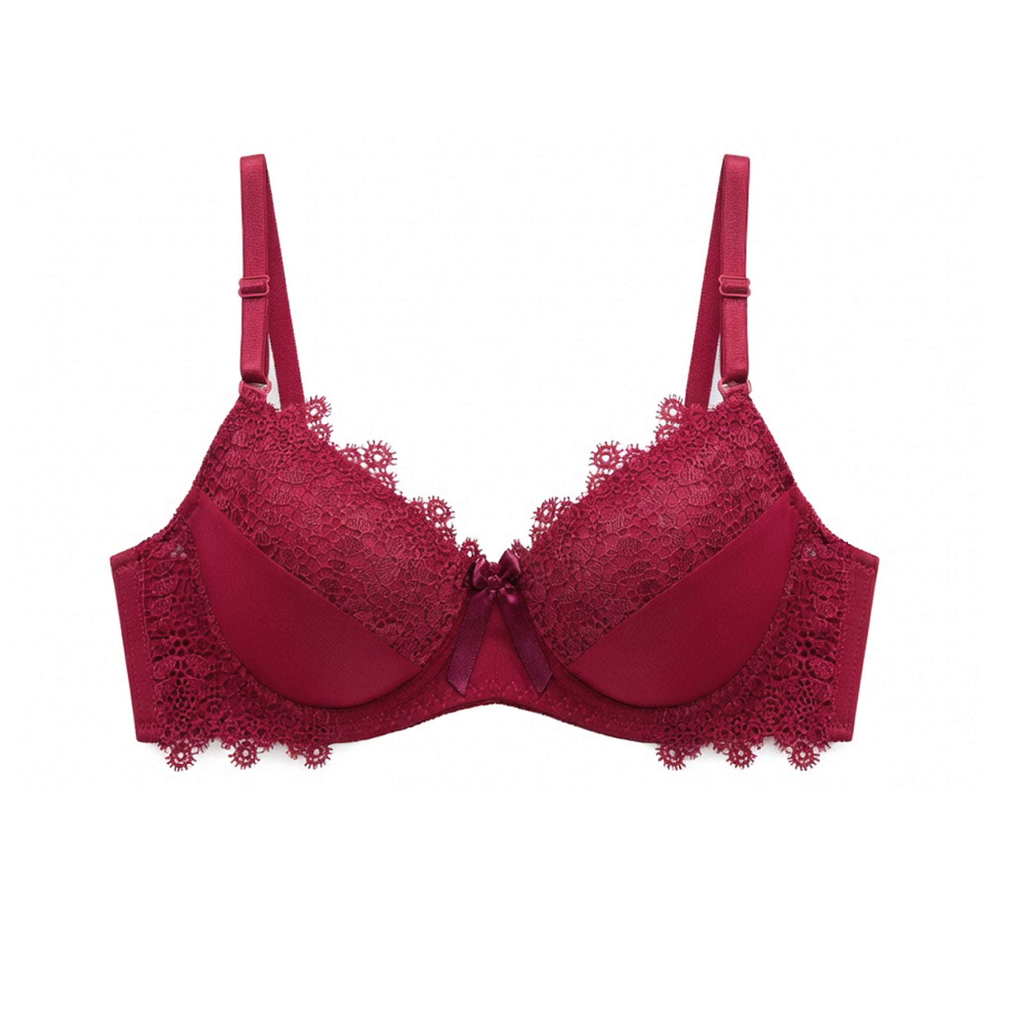Women's Rose Red Floral Lace Padded Underwired Bra with Comfortable Full Coverage