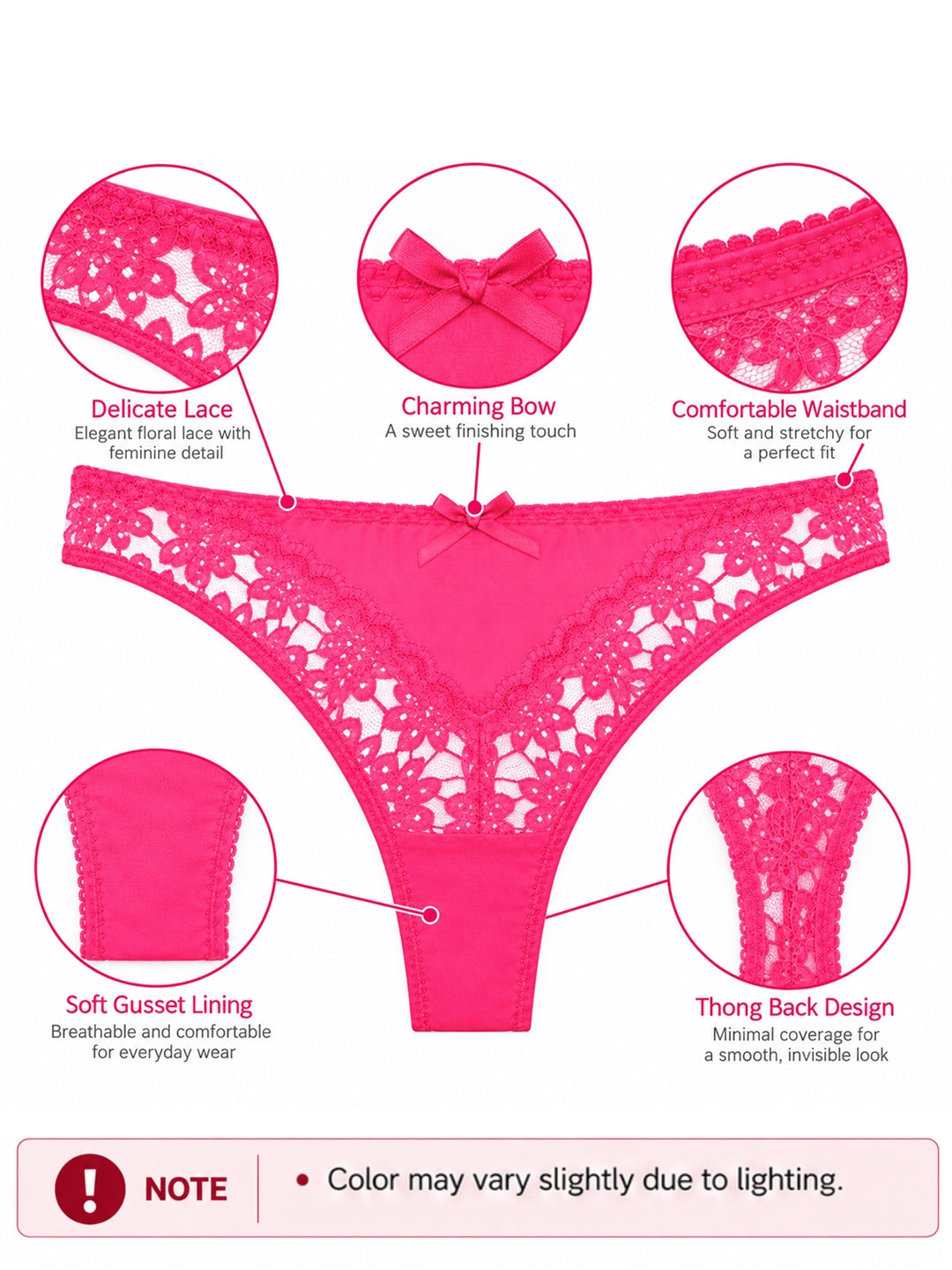 Secret Lives Women’s Neon Pink Floral Lace Heavily Padded Underwired Lingerie Set