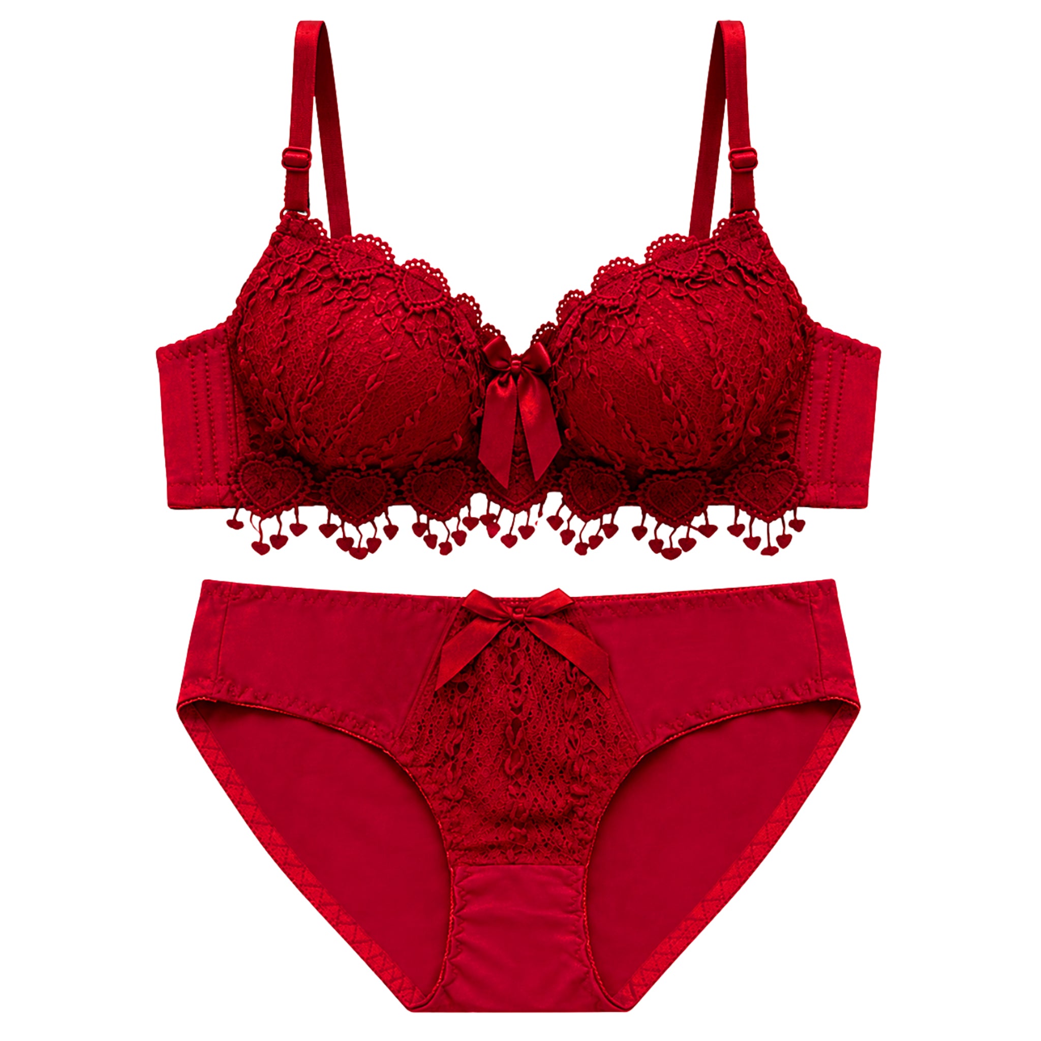 Women's Maroon Floral Lace Lightly Padded Bra & Matching Panty Lingerie Set