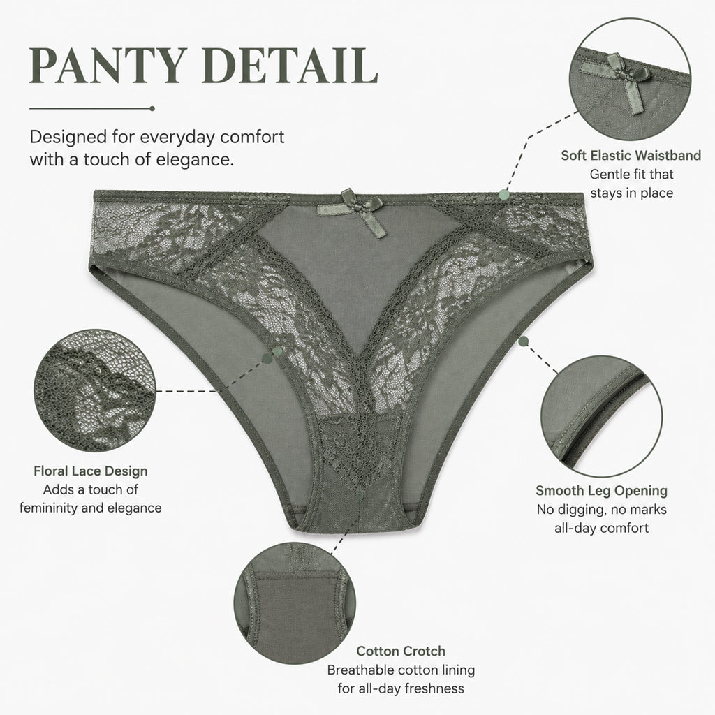 Women's Self-Design Lace Underwired Heavily Padded Lingerie Set