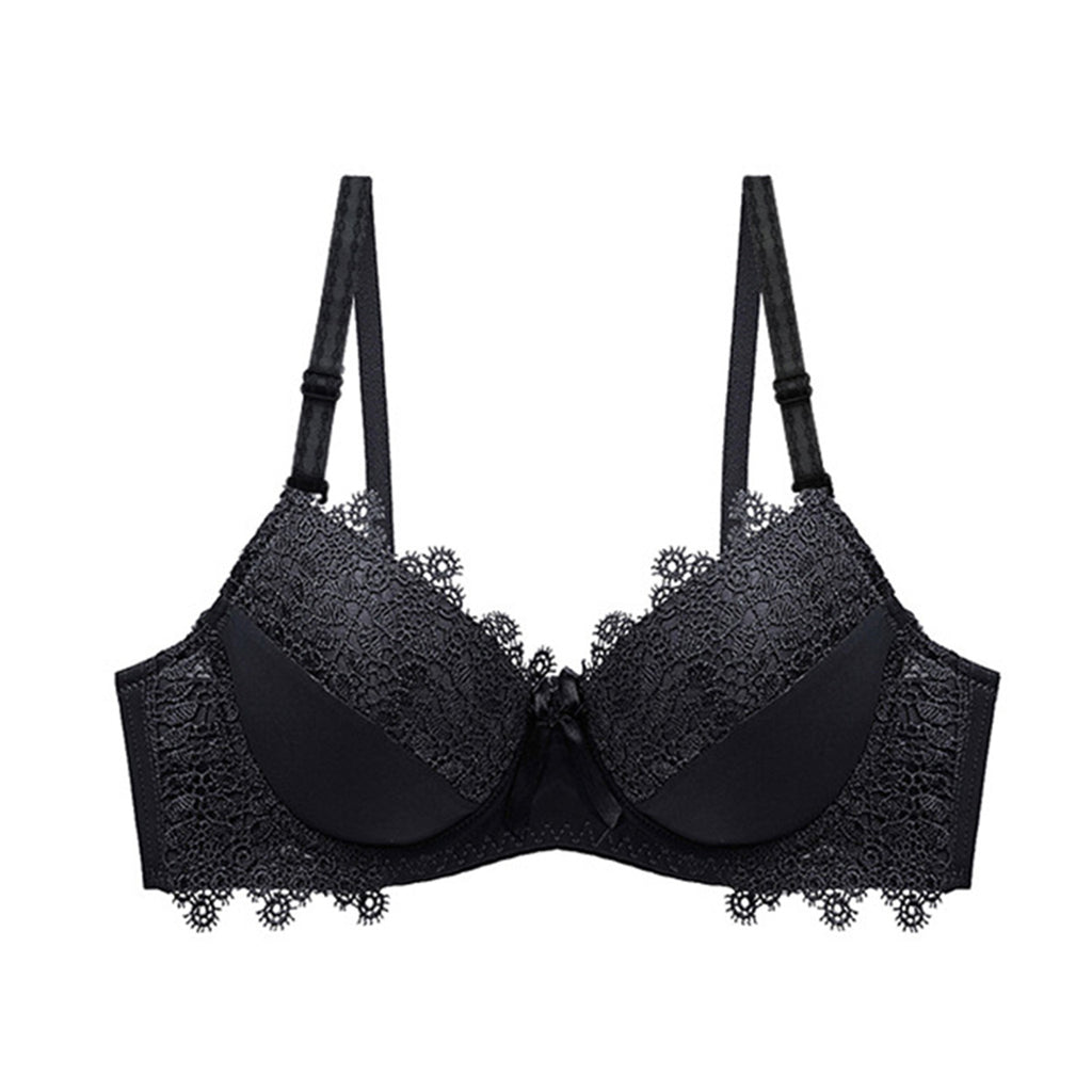 Women's Rose Black Floral Lace Padded Underwired Bra with Comfortable Full Coverage
