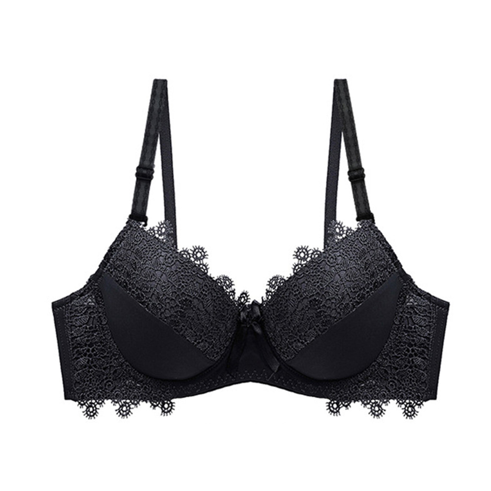 Women's Rose Black Floral Lace Padded Underwired Bra with Comfortable Full Coverage