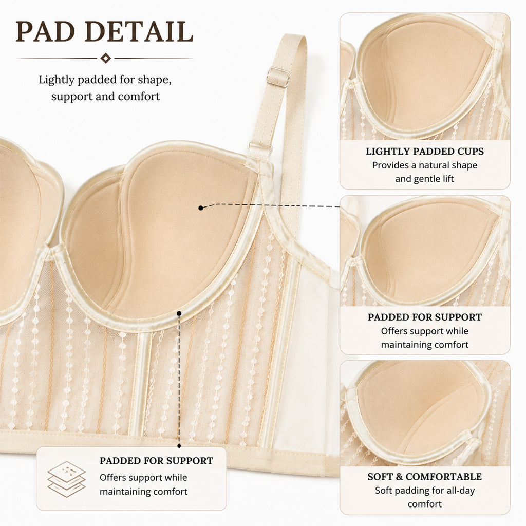 Women's Fashion Skin Sheer Mesh Underwired Bustier Bralette with Elegant Lace Design