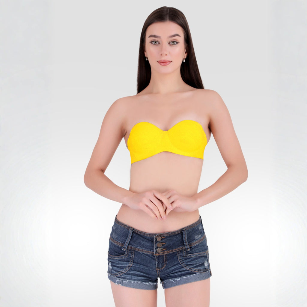 Women's Yellow Seamless Push-Up Padded Strapless Multiway Bra
